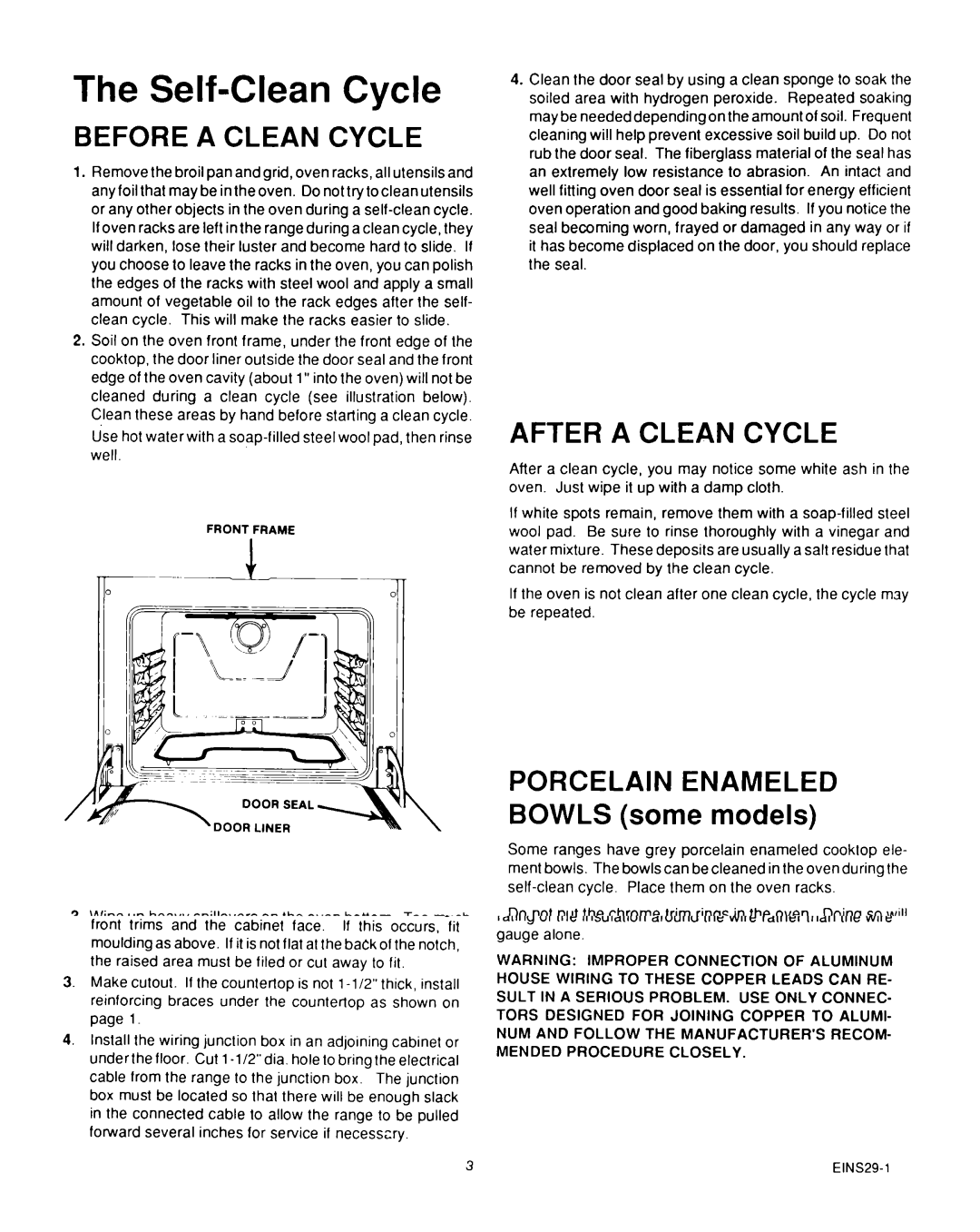 Roper D975 owner manual Self-Clean Cycle, Before a Clean Cycle, After a Clean Cycle, Important Safety Information 