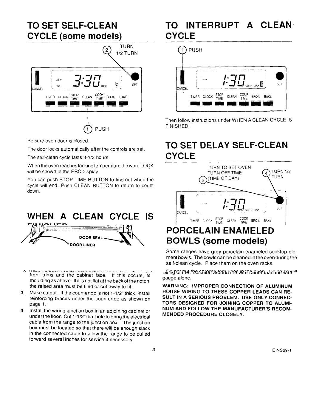 Roper D975 To SET SELF-CLEAN, When a Clean Cycle is Finished, To Interrupt a Clean Cycle, To SET Delay SELF-CLEAN Cycle 