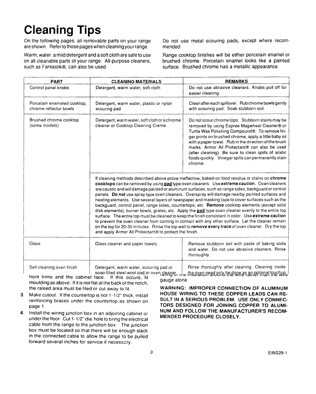 Roper D975 owner manual Cleaning Tips, Materials 