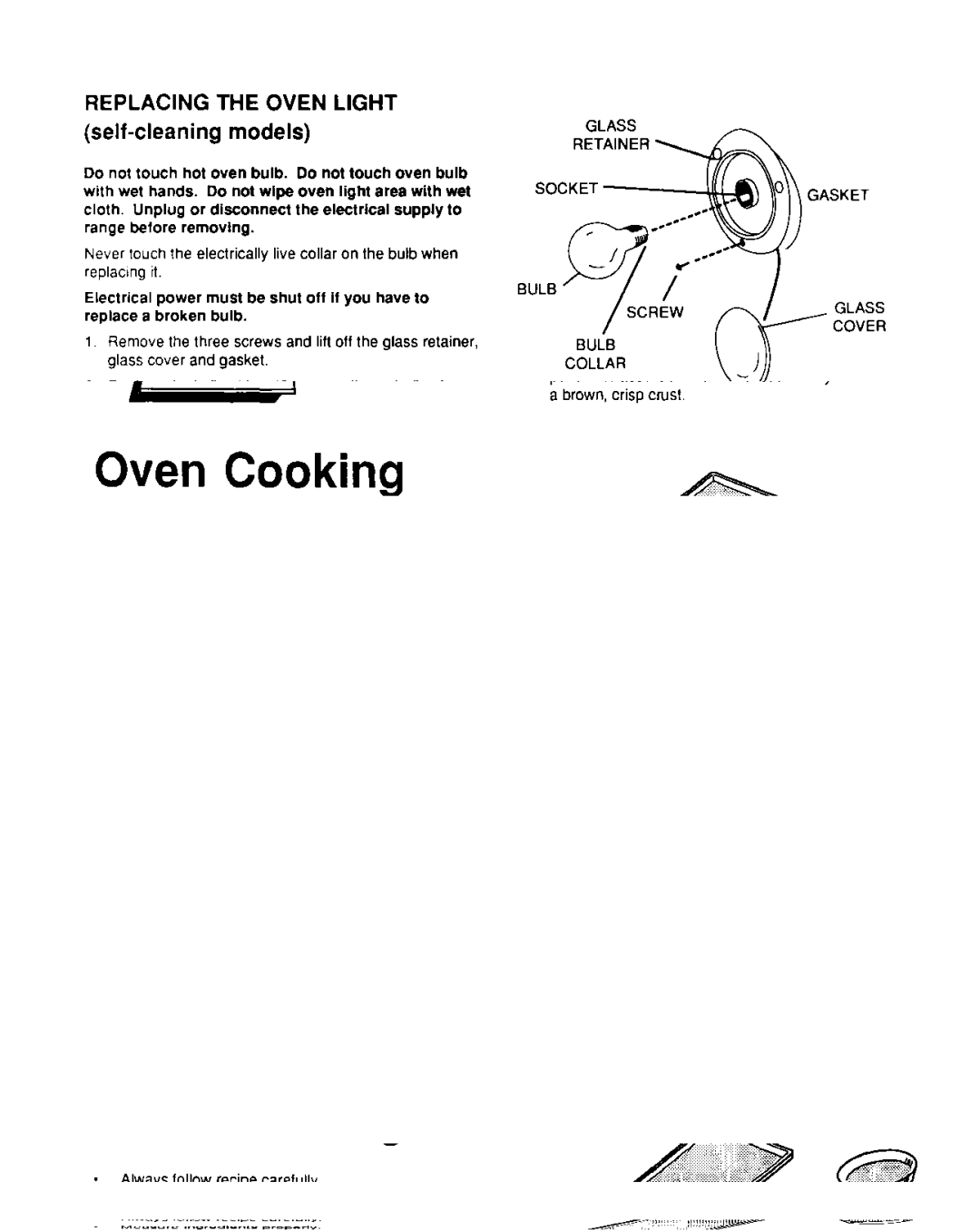 Roper D975 owner manual Replacing the Oven Light self-cleaning models 