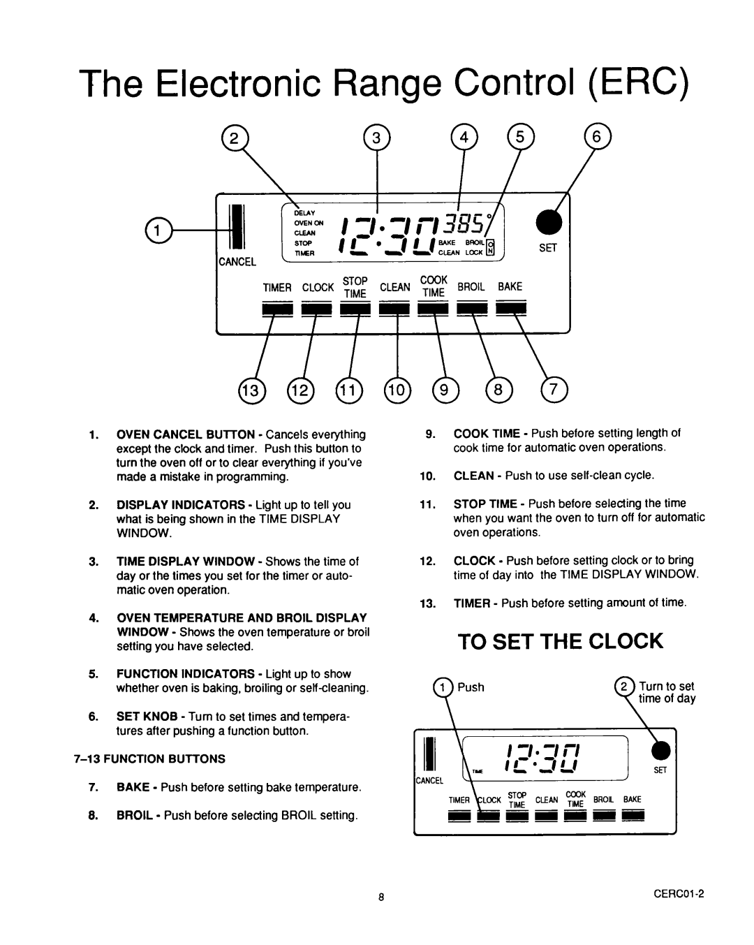 Roper D975 owner manual To Set The Clock, The Electronic Range Control ERC 