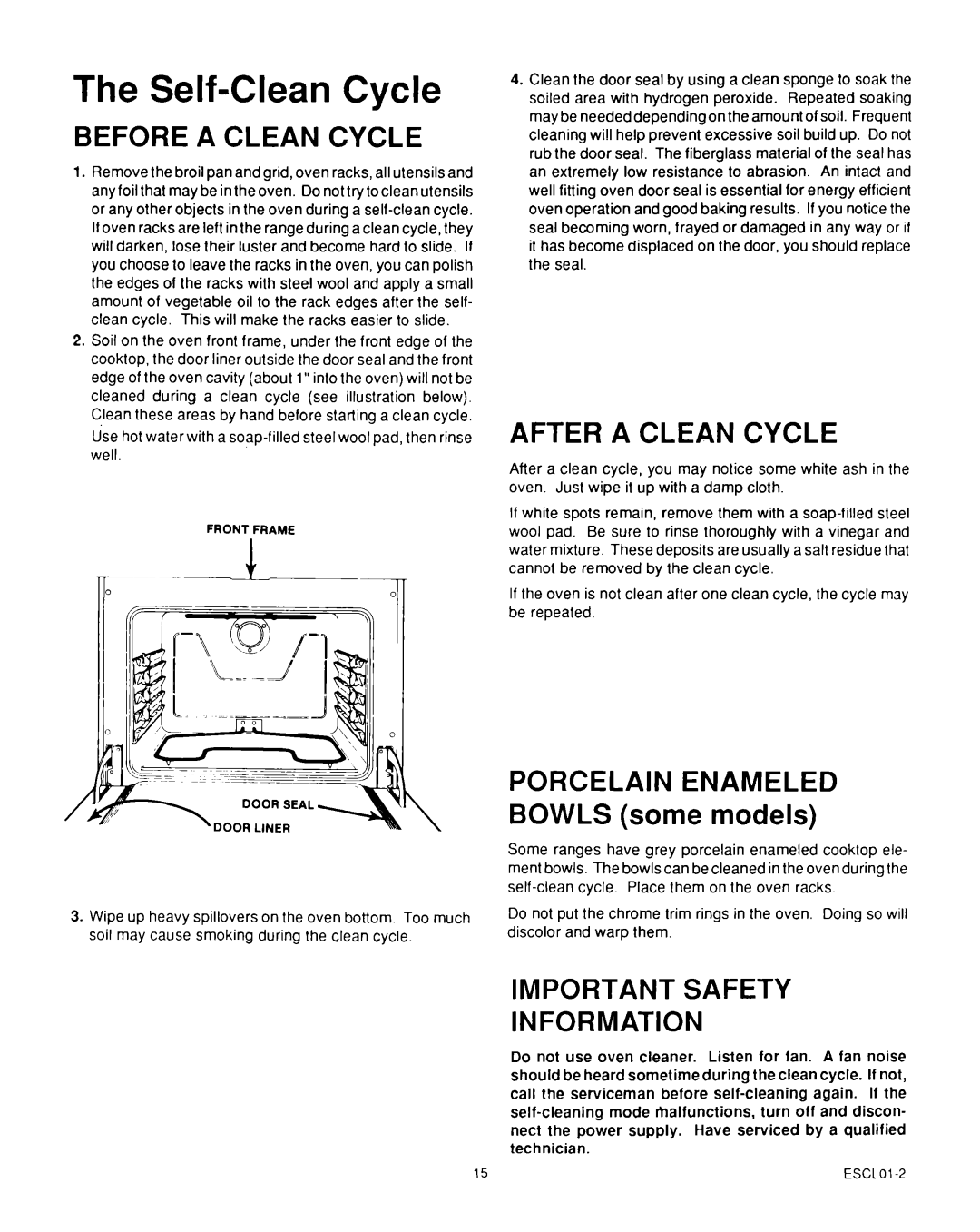 Roper D975 owner manual The Self-CleanCycle, Before A Clean Cycle, After A Clean Cycle, Important Safety Information 