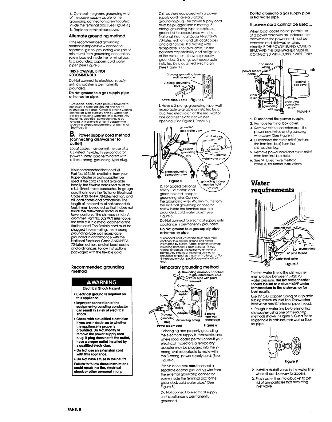 Roper Dishwasher installation instructions requirements I IOI, Water 