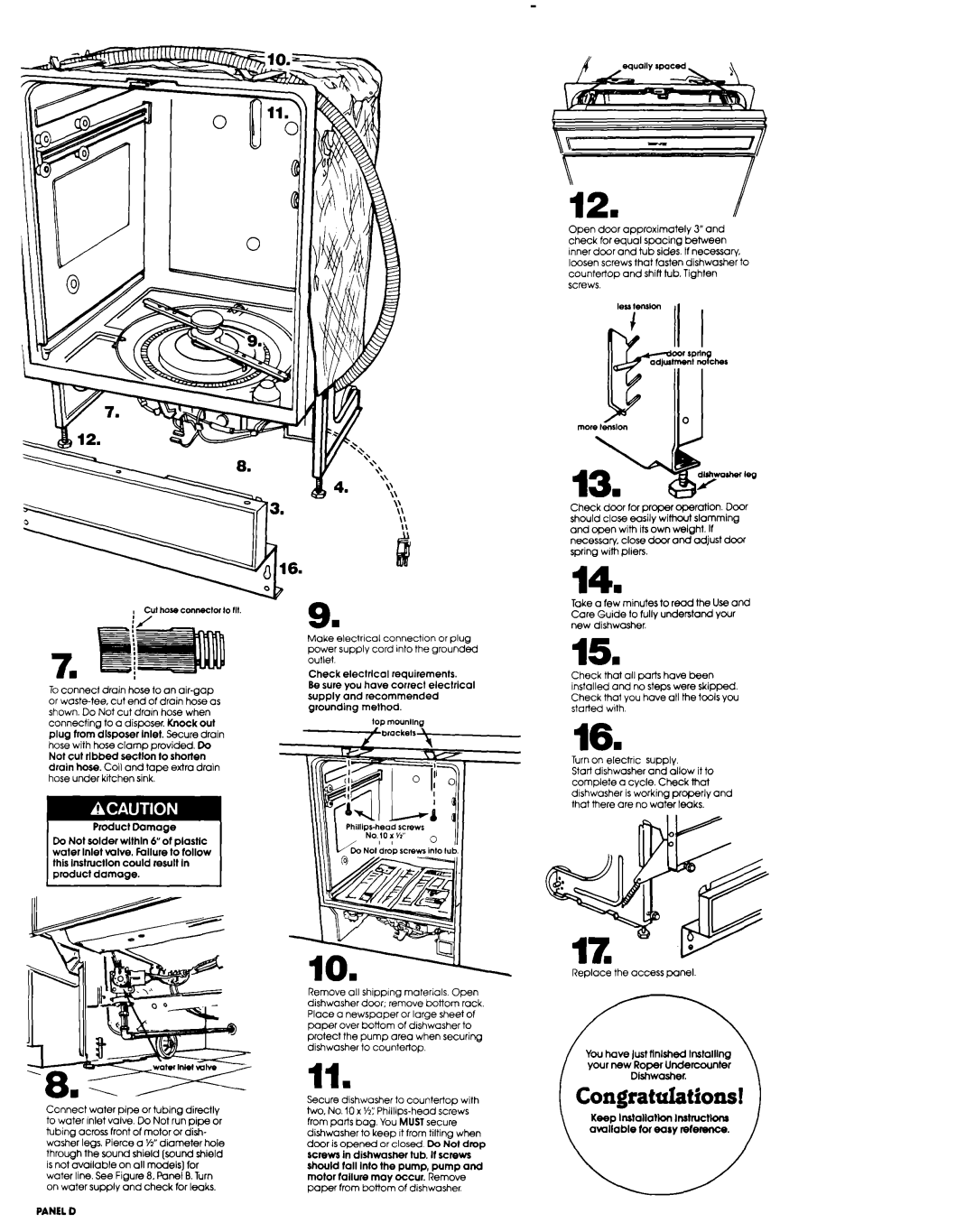 Roper Dishwasher installation instructions Congratulations 
