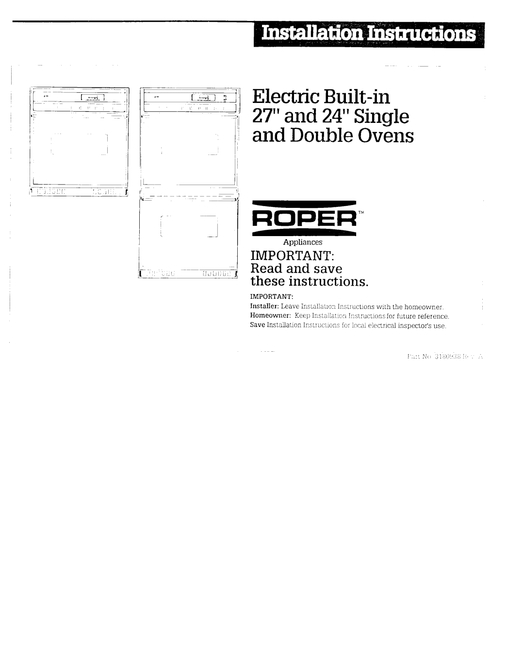 Roper manual Electric Built -in 24 Single Double Ovens, Appliances 