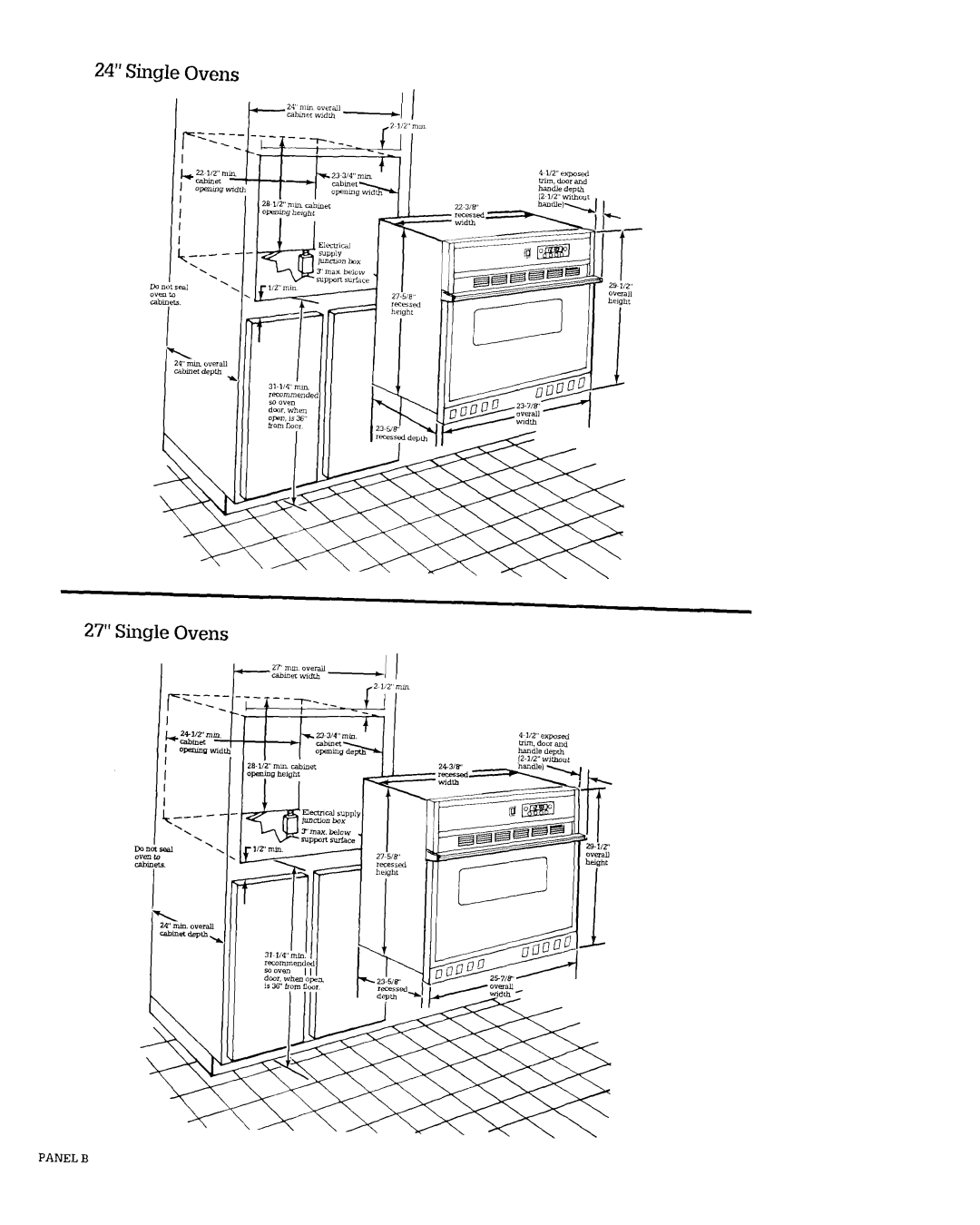 Roper Double Oven manual Single Ovens Single Ovens, 24” 27”, Panel B 
