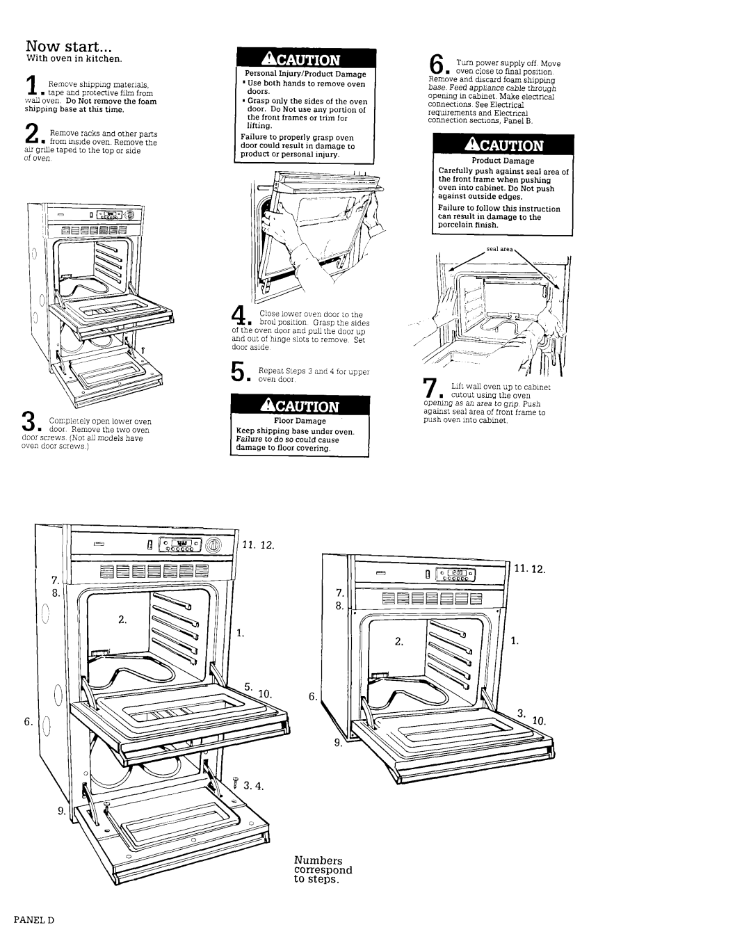 Roper Double Oven manual Now start, With oven in kitchen, Numbers correspond to steps, Panel D 