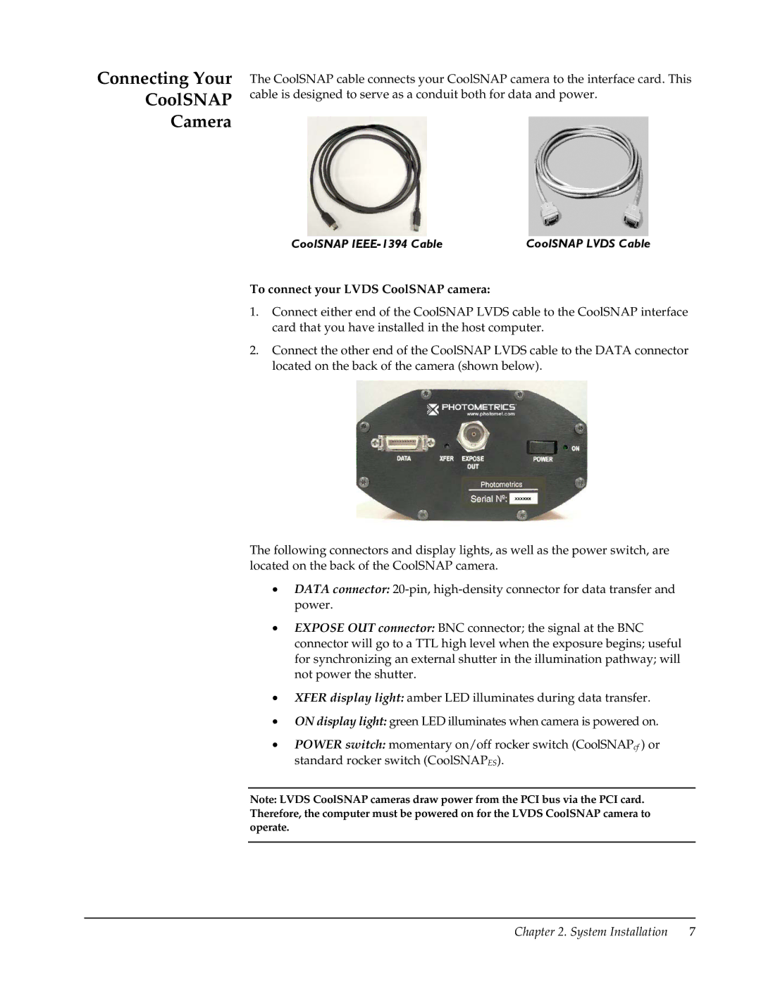 Roper CoolSnap, ES manual Connecting Your CoolSNAP Camera, To connect your Lvds CoolSNAP camera 