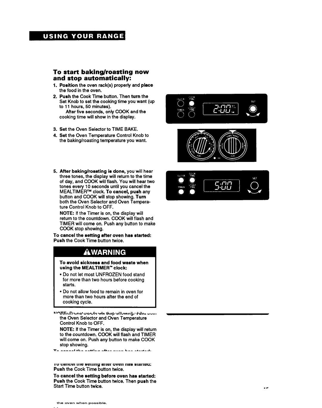 Roper FEP350Y warranty To start baking/roasting now and stop automatically 