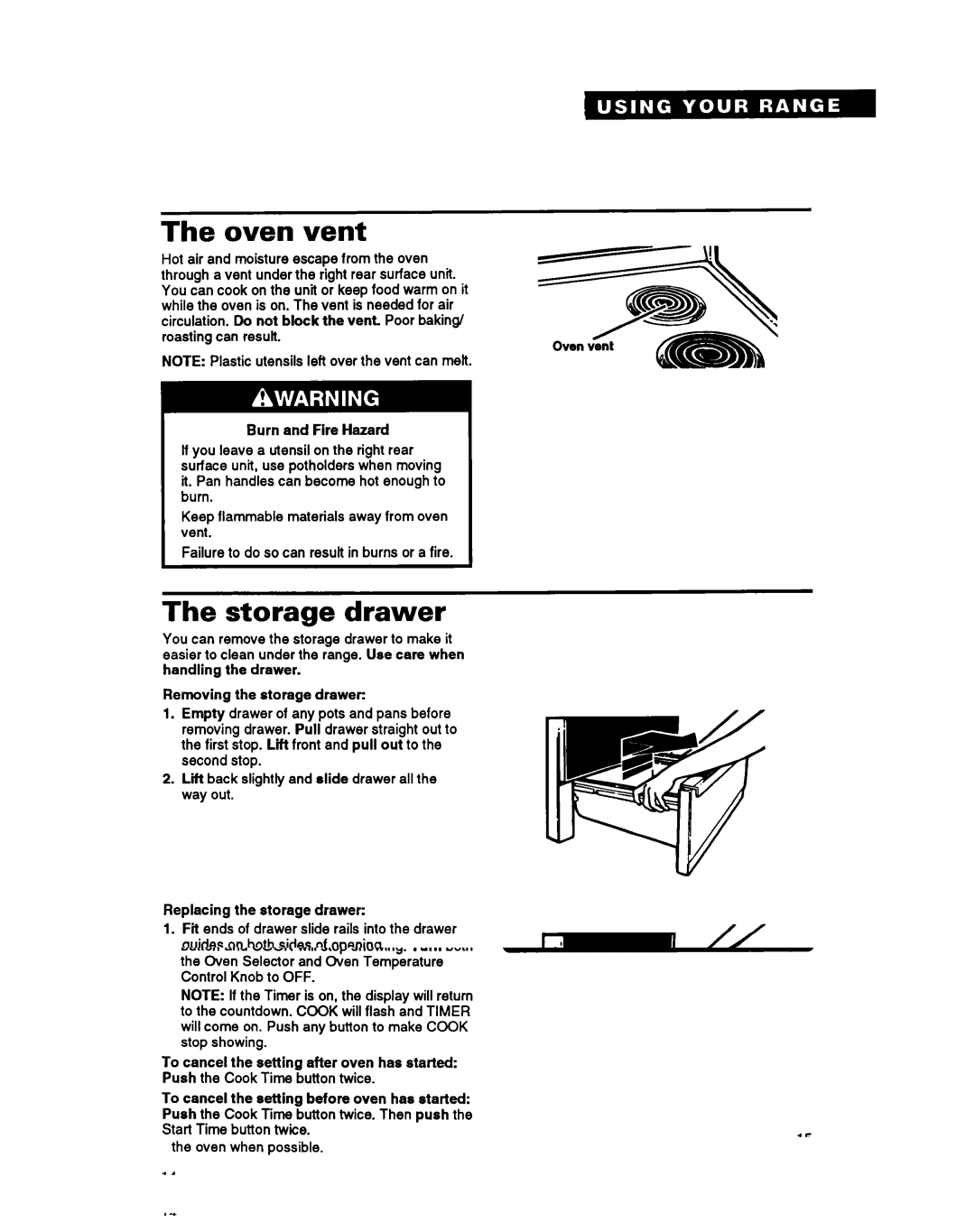 Roper FEP350Y warranty Oven vent, Storage drawer 