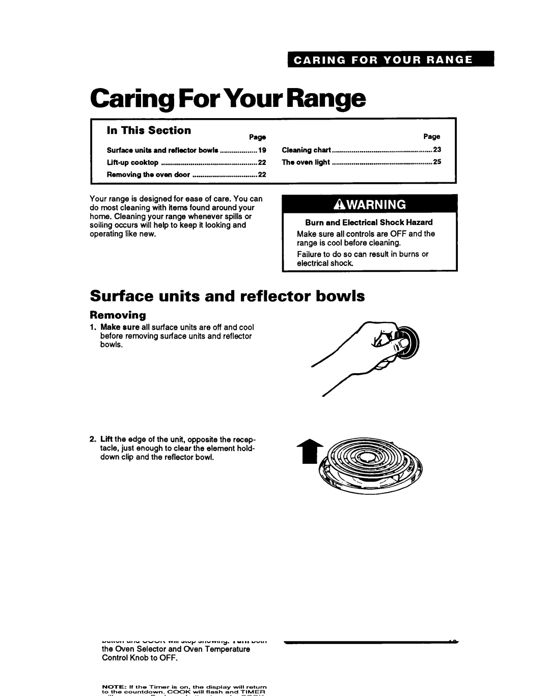 Roper FEP350Y warranty Caring For Your Range, Surface units and reflector bowls, This Section, Removing 