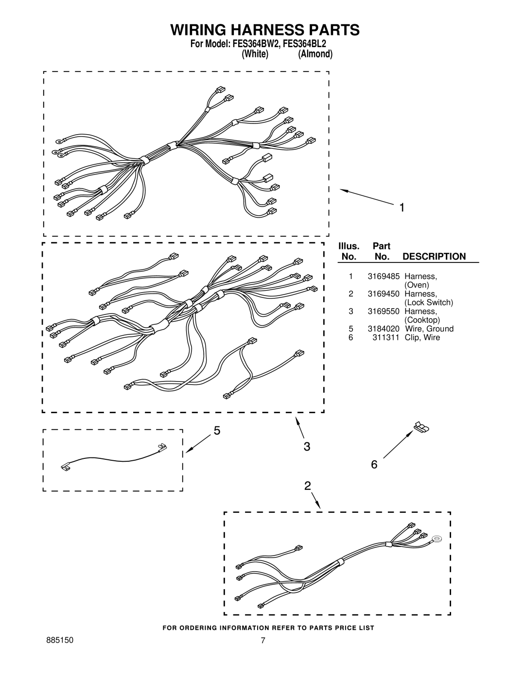 Roper FES364BW2, FES364BL2 manual Wiring Harness Parts 