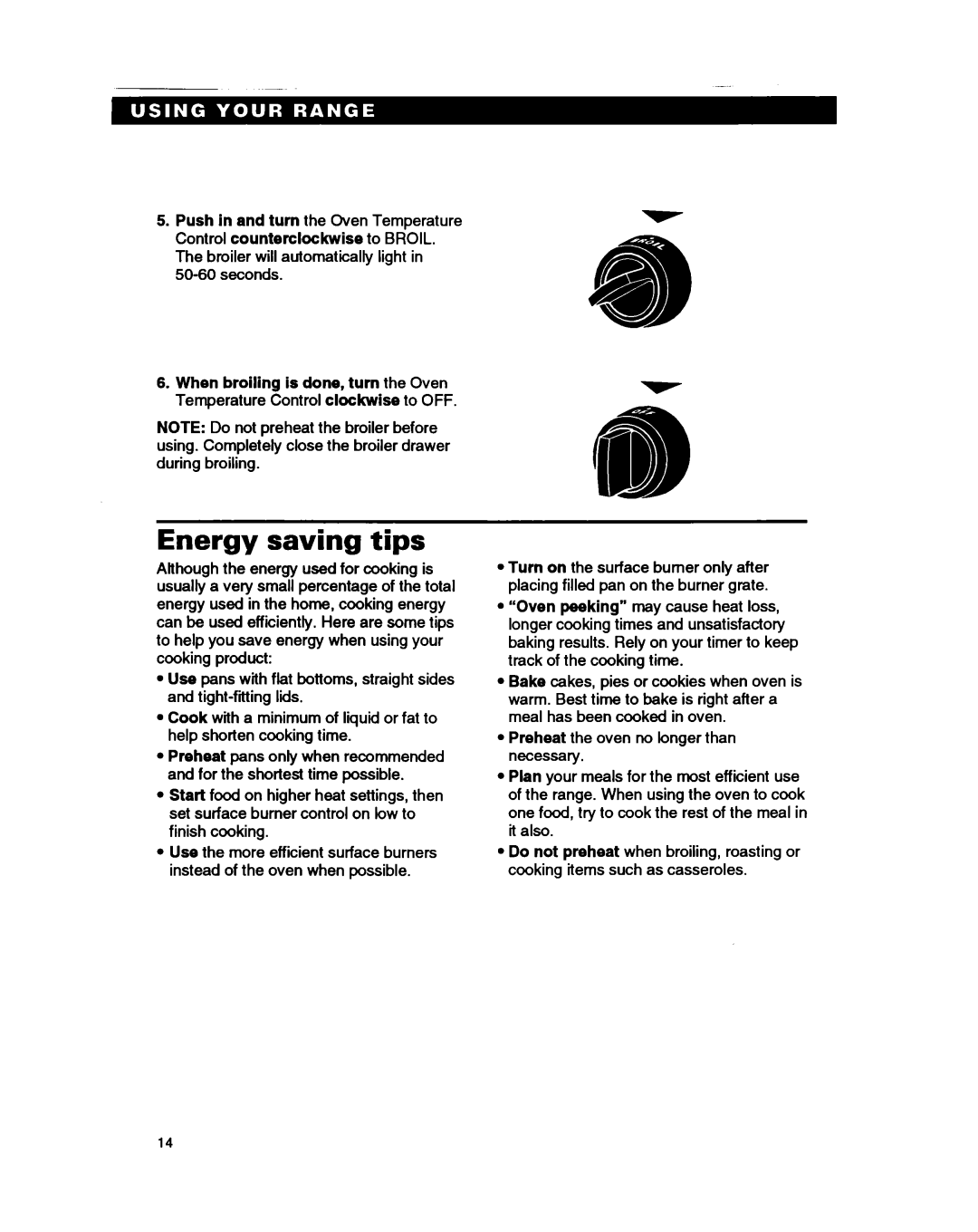 Roper FGP335B warranty Energy saving tips 