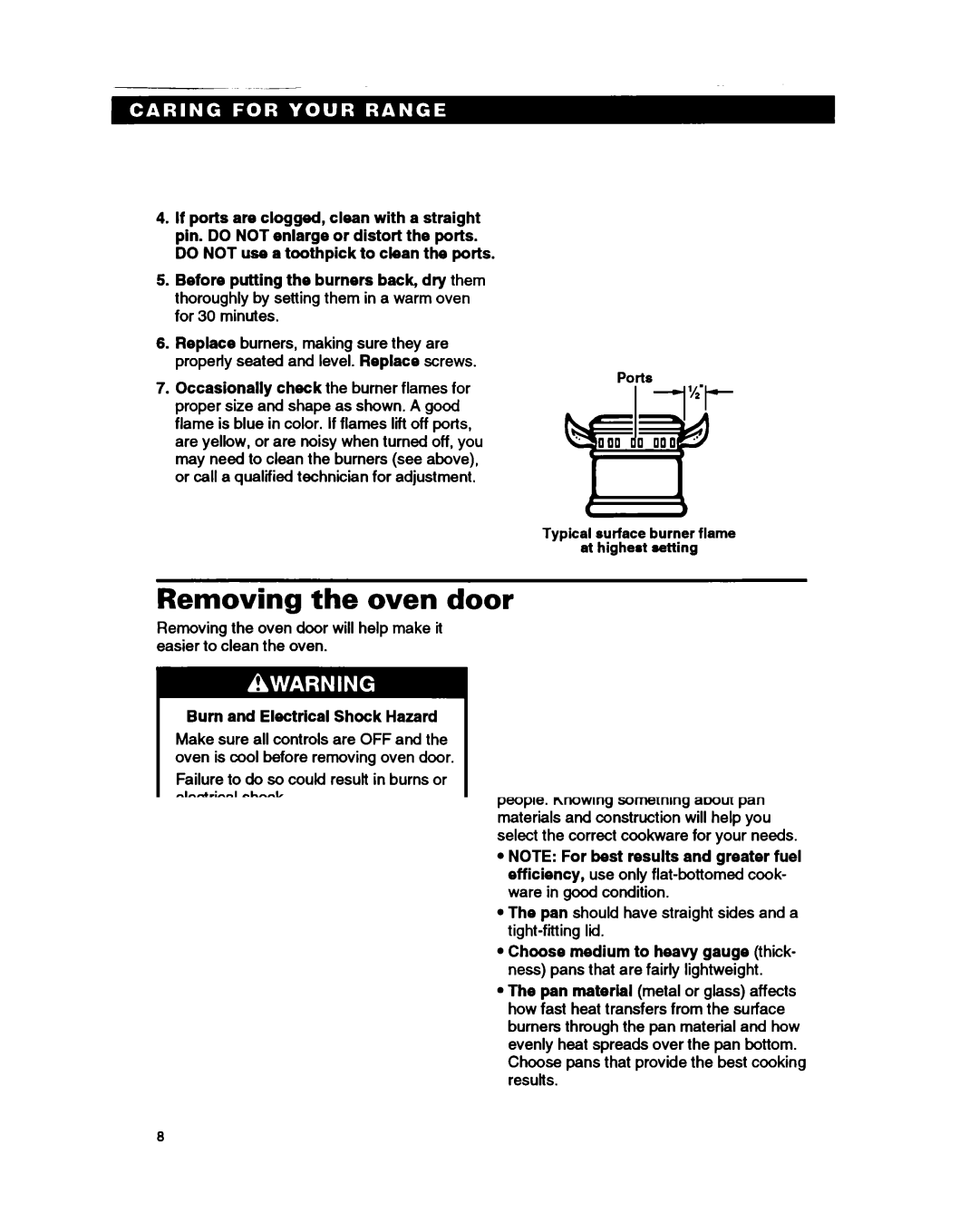 Roper FGP335B warranty Removing the oven door, +c. =.c.0scre, To remove, To replace, Burn and Electrical Shock Hazard 