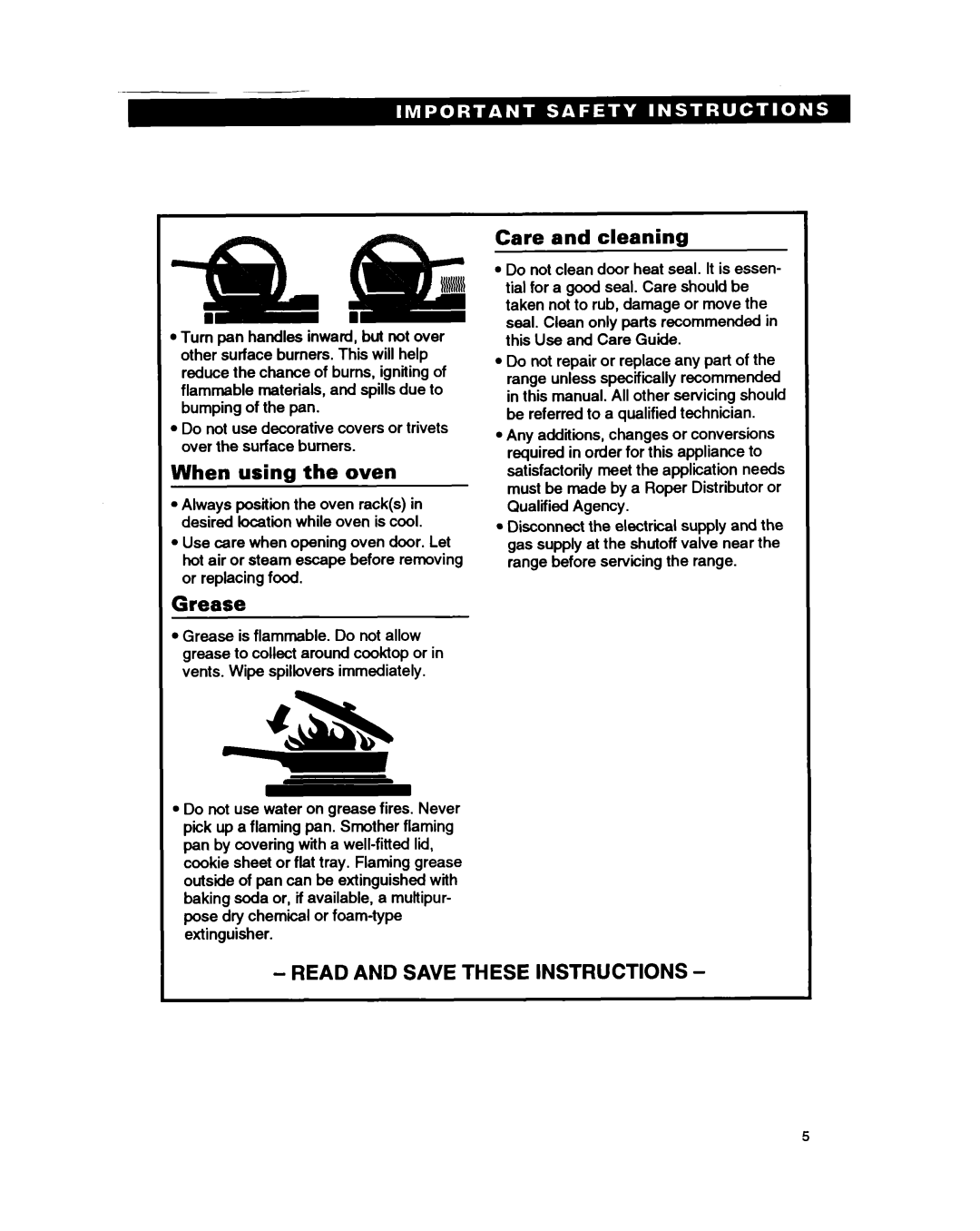 Roper FGP335B warranty Read and Save These Instructions 