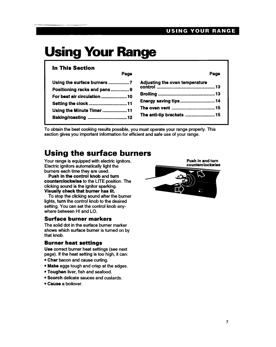 Roper FGP335B warranty Your Range, Using, Burners 