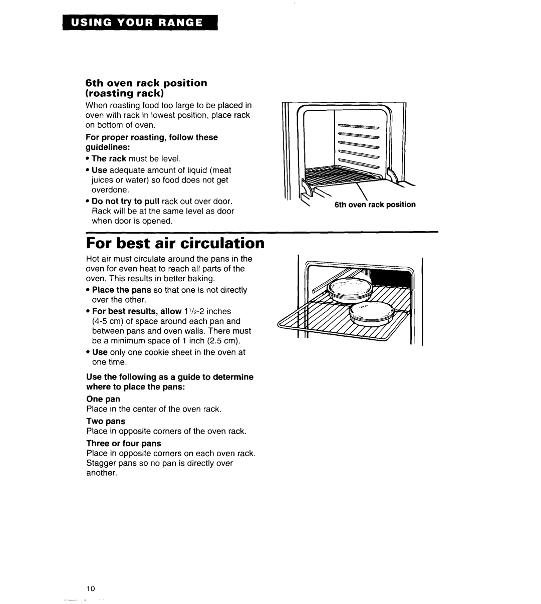 Roper FGP335Y important safety instructions For best air circulation, 6th oven rack position roasting rack 