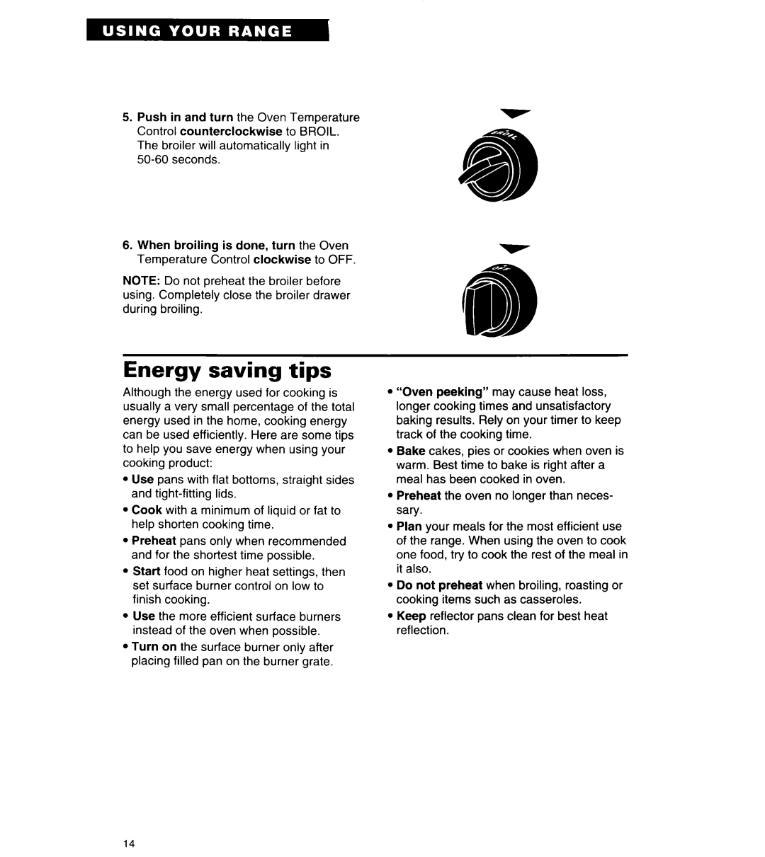 Roper FGP335Y important safety instructions Energy saving tips 