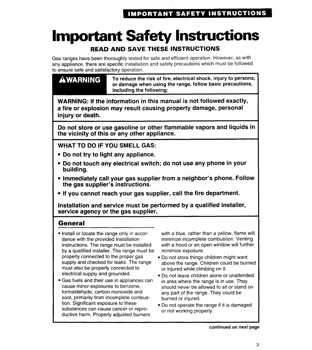 Roper FGP335Y important safety instructions Important Safety Instructions 