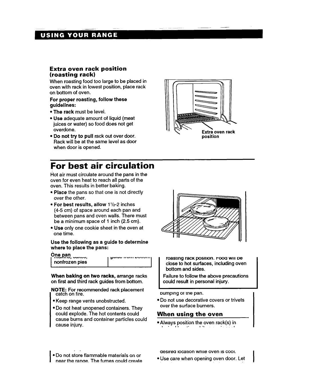 Roper FGS395B important safety instructions For best air circulation, Extra oven rack position Roasting rack 