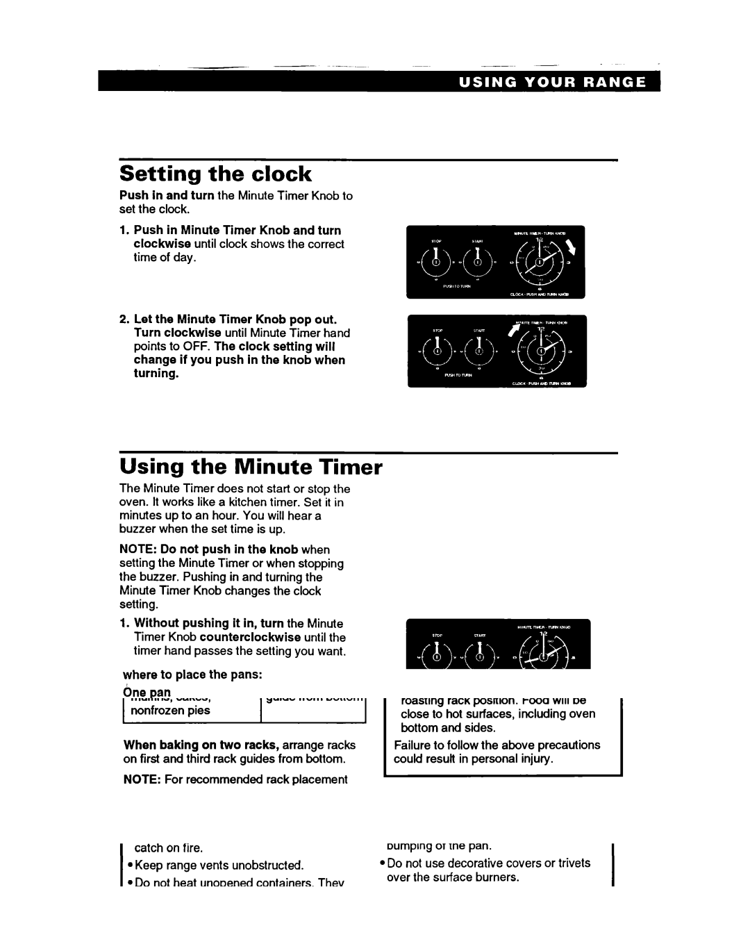 Roper FGS395B important safety instructions Setting the clock, Using the Minute Timer 