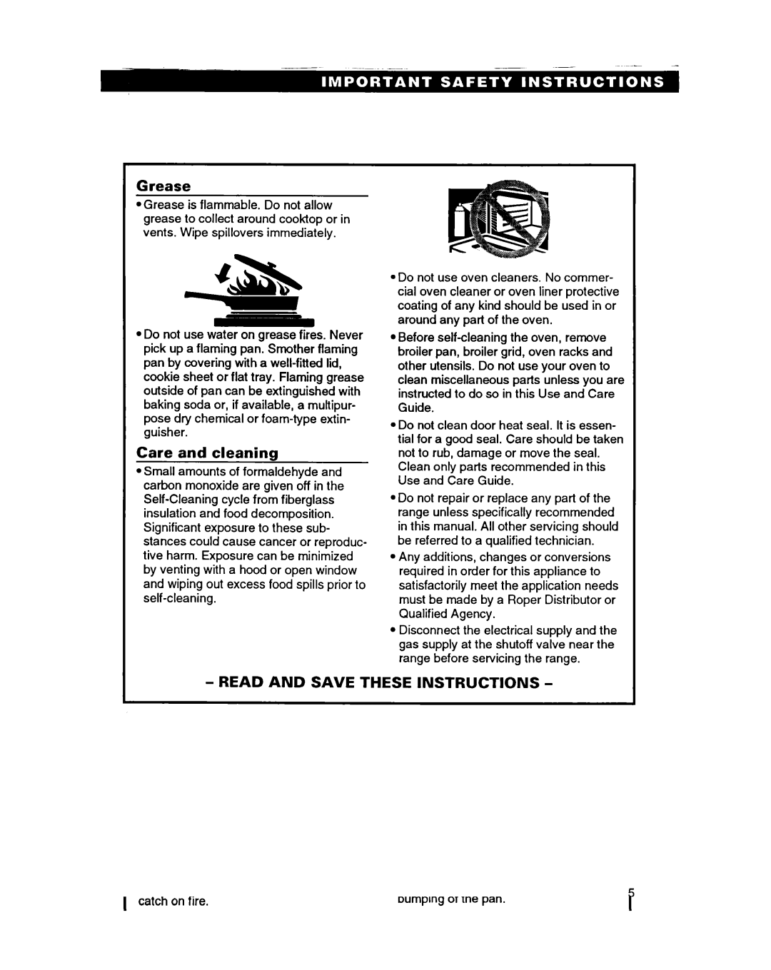 Roper FGS395B important safety instructions Grease, Care and cleaning 