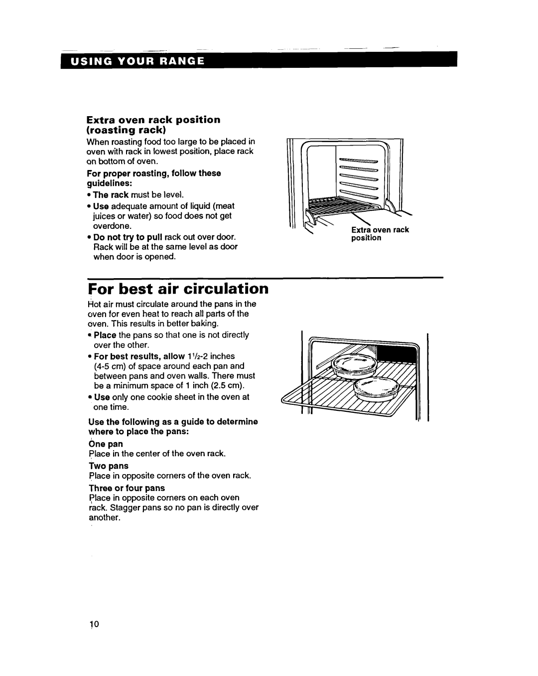 Roper FGS395B important safety instructions For best air circulation, Extra oven rack position roasting rack 