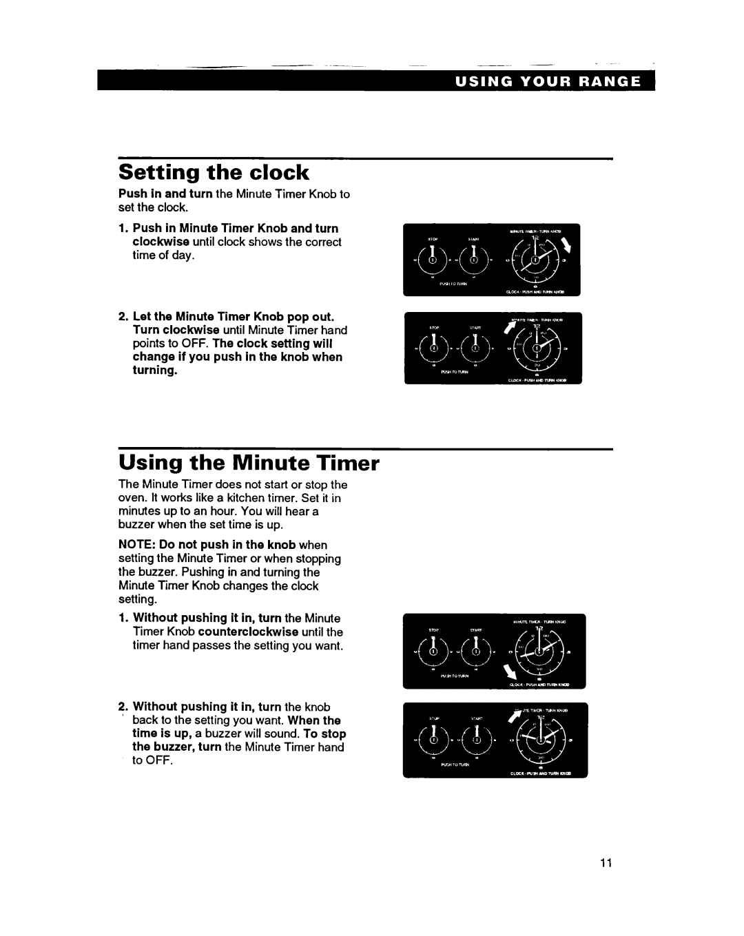 Roper FGS395B important safety instructions Setting the clock, Using the Minute Timer 