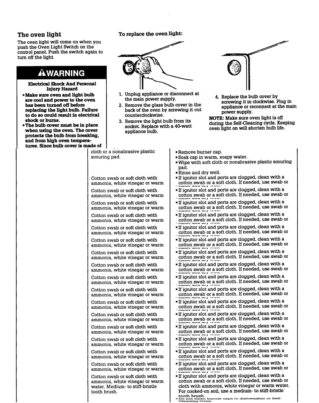 Roper FGS397X warranty Oven light, To replace the oven light 