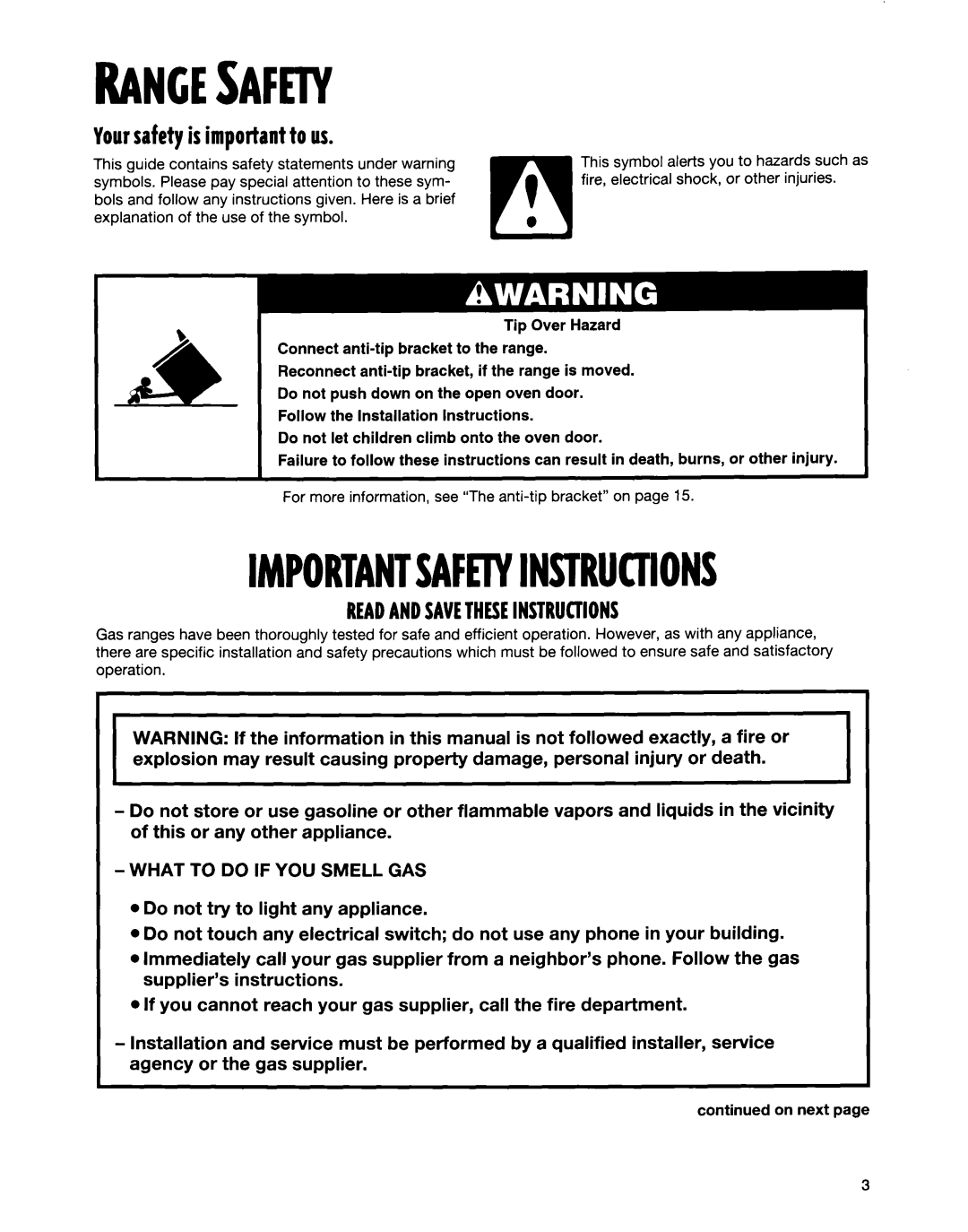 Roper FLP320E, FGP31OE, FGP320E warranty Importantsafetyinstructions, Yoursafetyis importantto us 