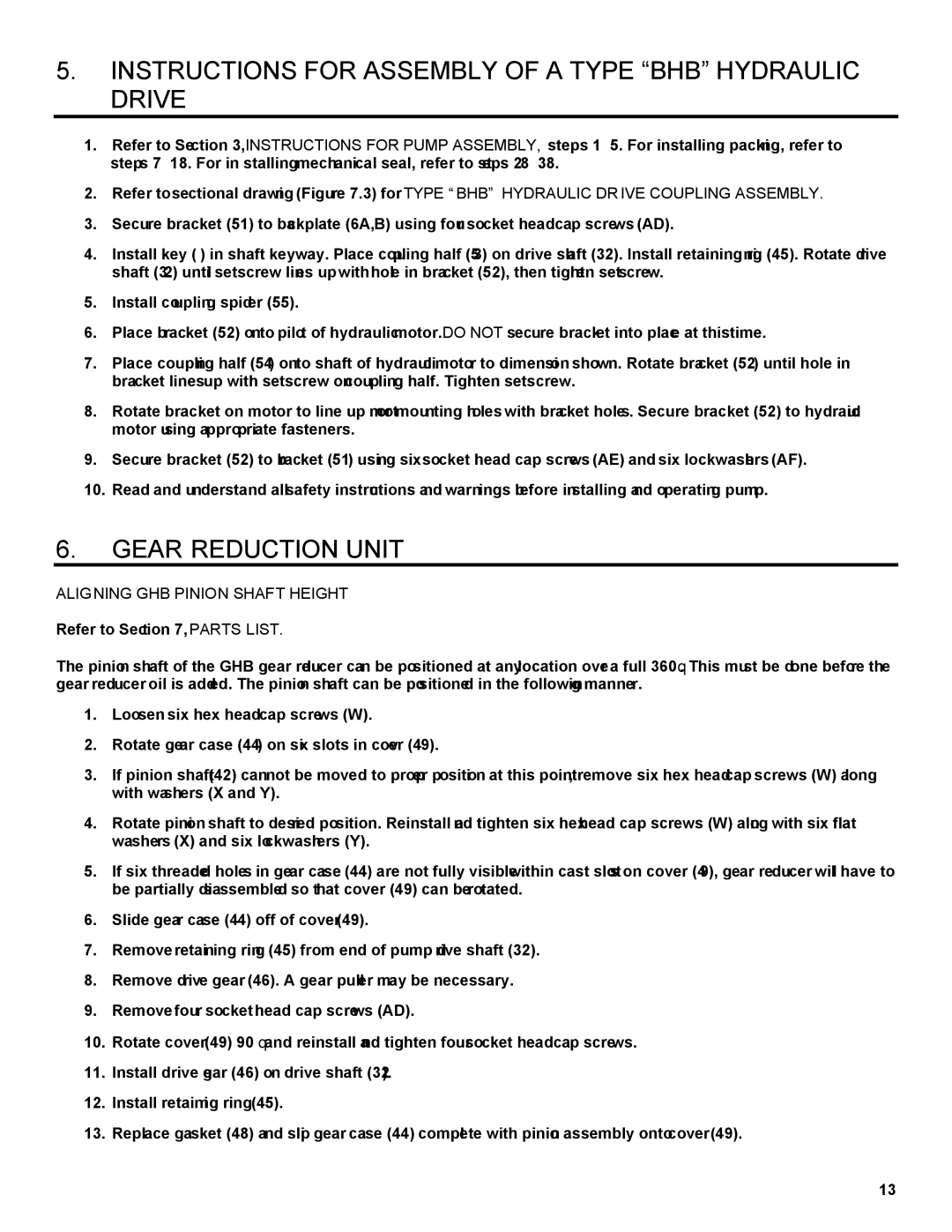 Roper G12-436 owner manual Instructions for Assembly of a Type BHB Hydraulic Drive, Gear Reduction Unit 