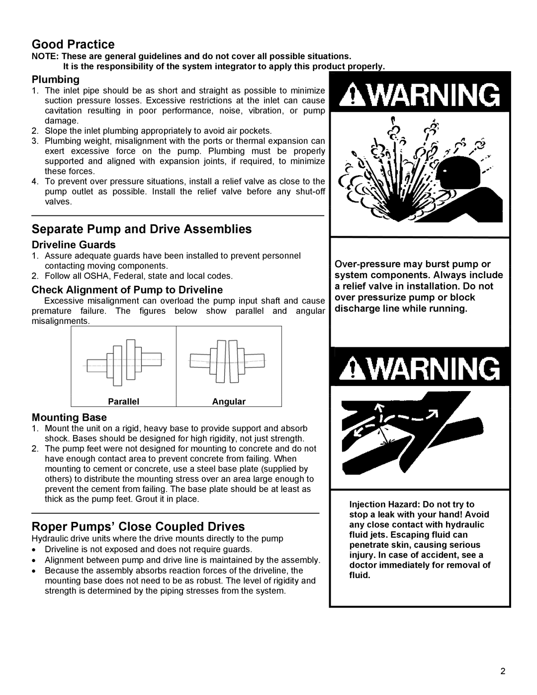 Roper G12-436 owner manual Good Practice, Parallel Angular 