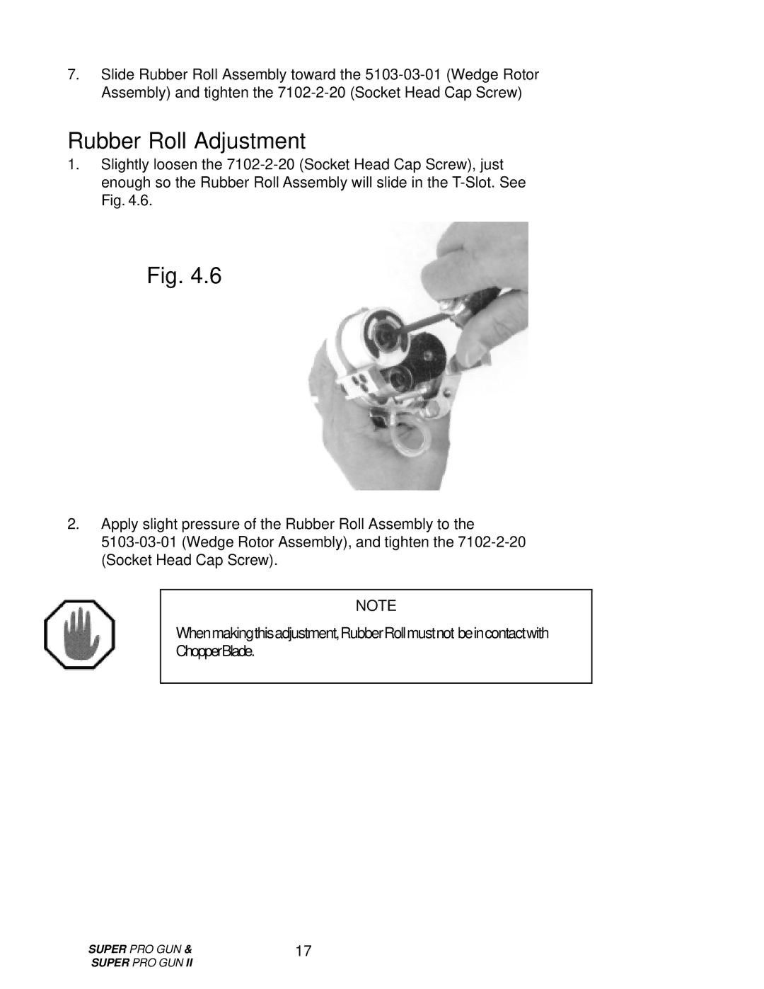 Roper M6707-1-1 manual Rubber Roll Adjustment 