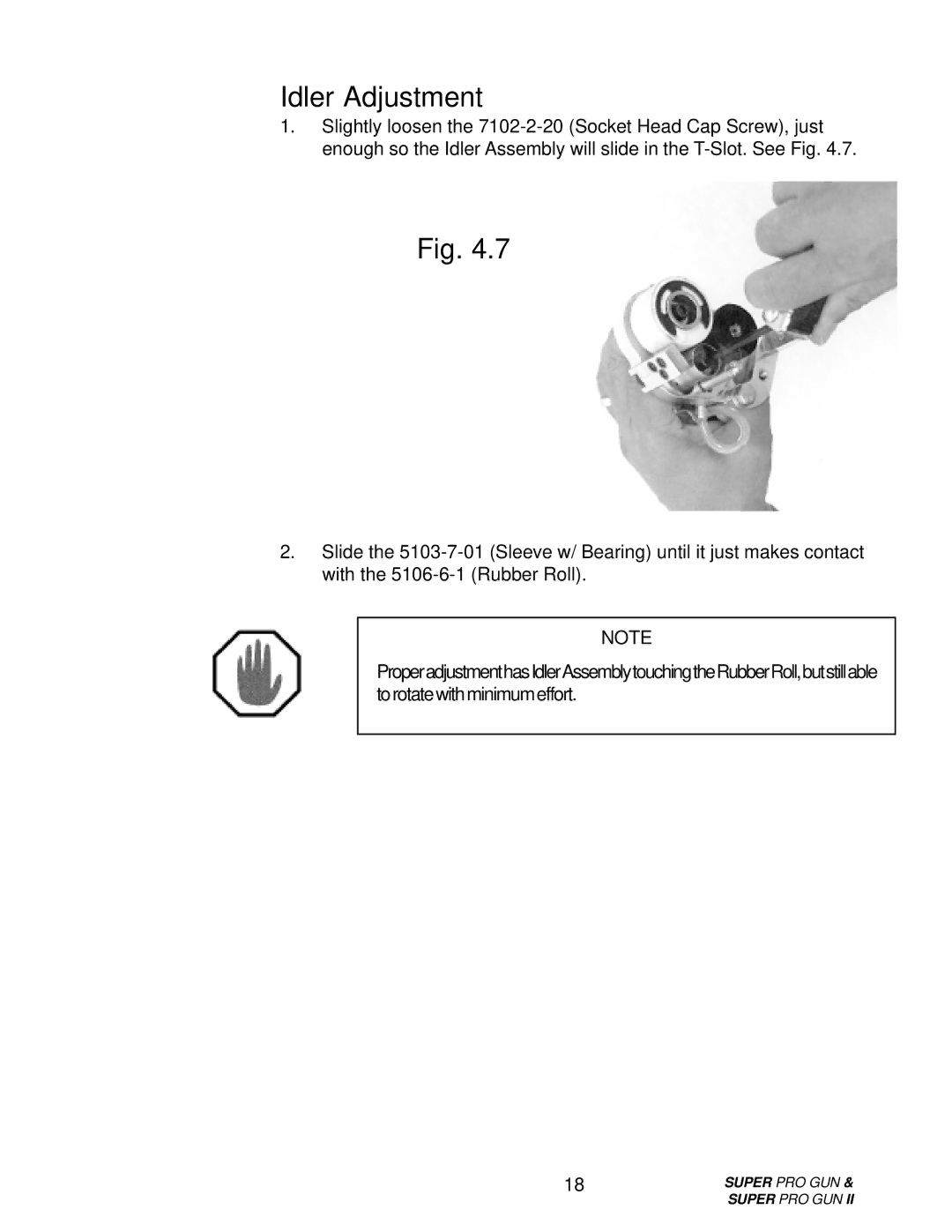 Roper M6707-1-1 manual Idler Adjustment 