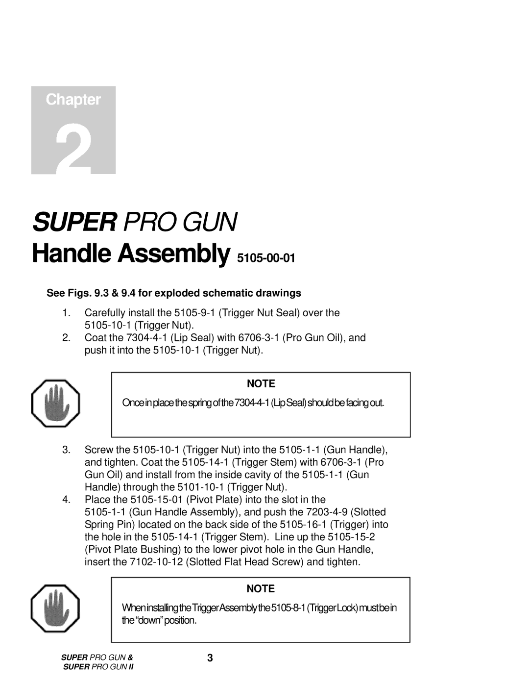 Roper M6707-1-1 manual Handle Assembly, See Figs .3 & 9.4 for exploded schematic drawings 