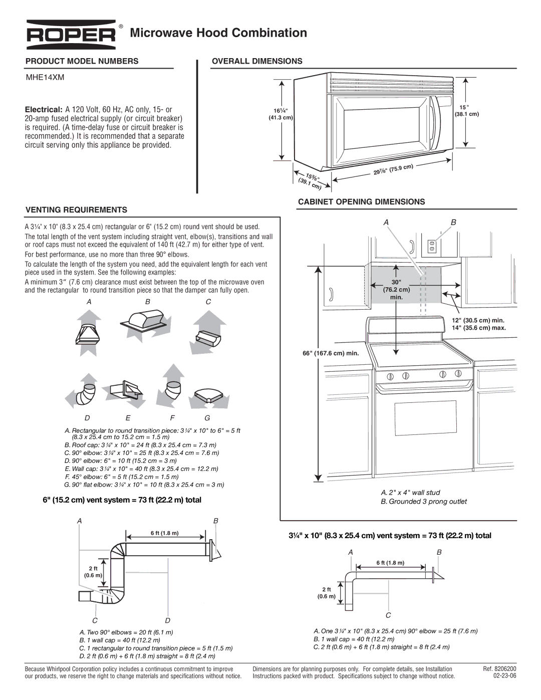 Roper MHE14XM dimensions Product Model Numbers, Overall Dimensions, Venting Requirements, Cabinet Opening Dimensions 