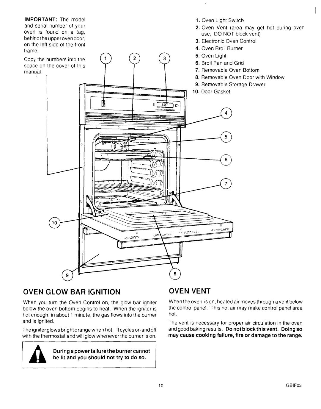 Roper B875, MN11020(344197) manual Oven Glow BAR Ignition, Oven Vent 