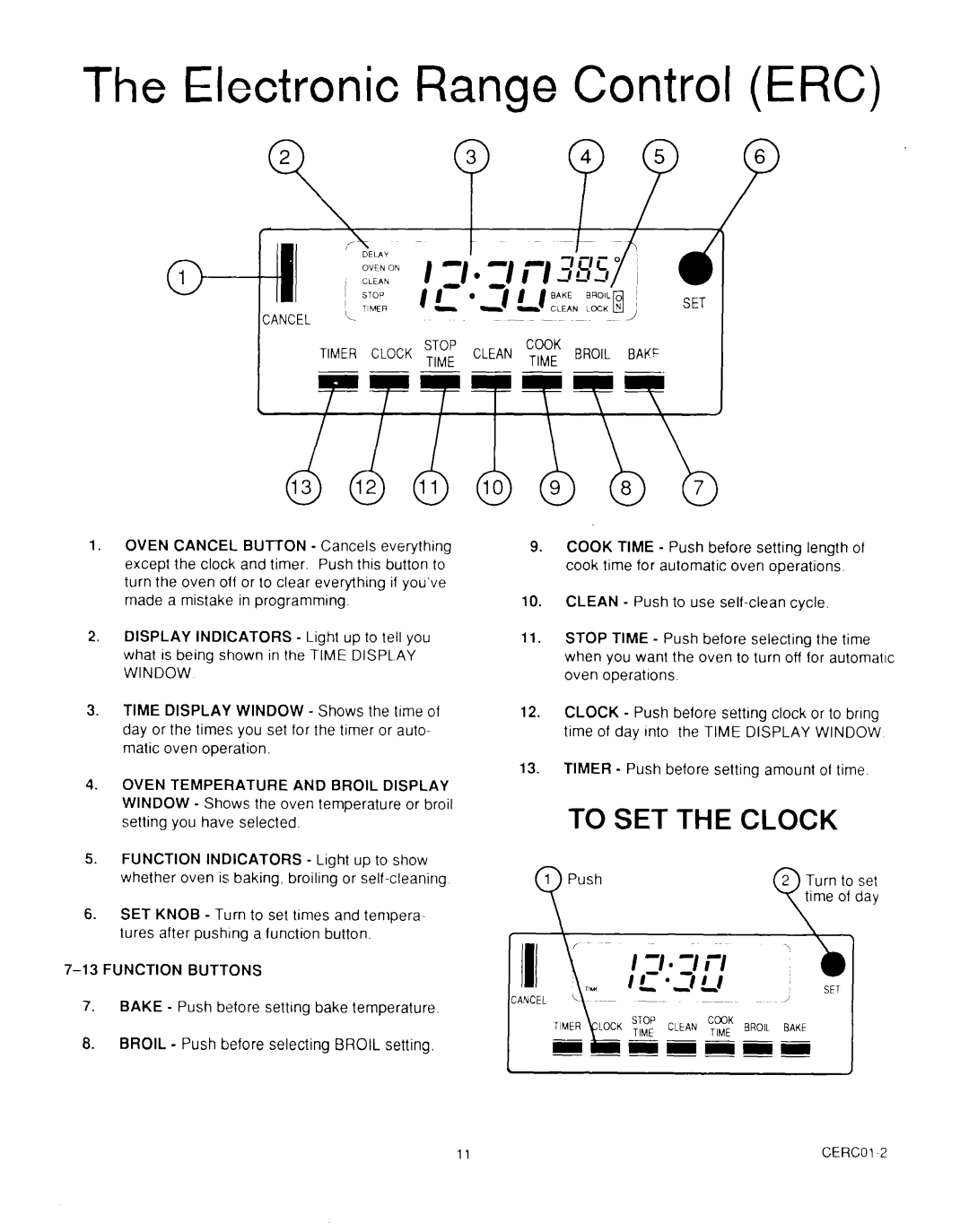 Roper MN11020(344197), B875 manual To Set The Clock, The Electronic Range Control ERC 