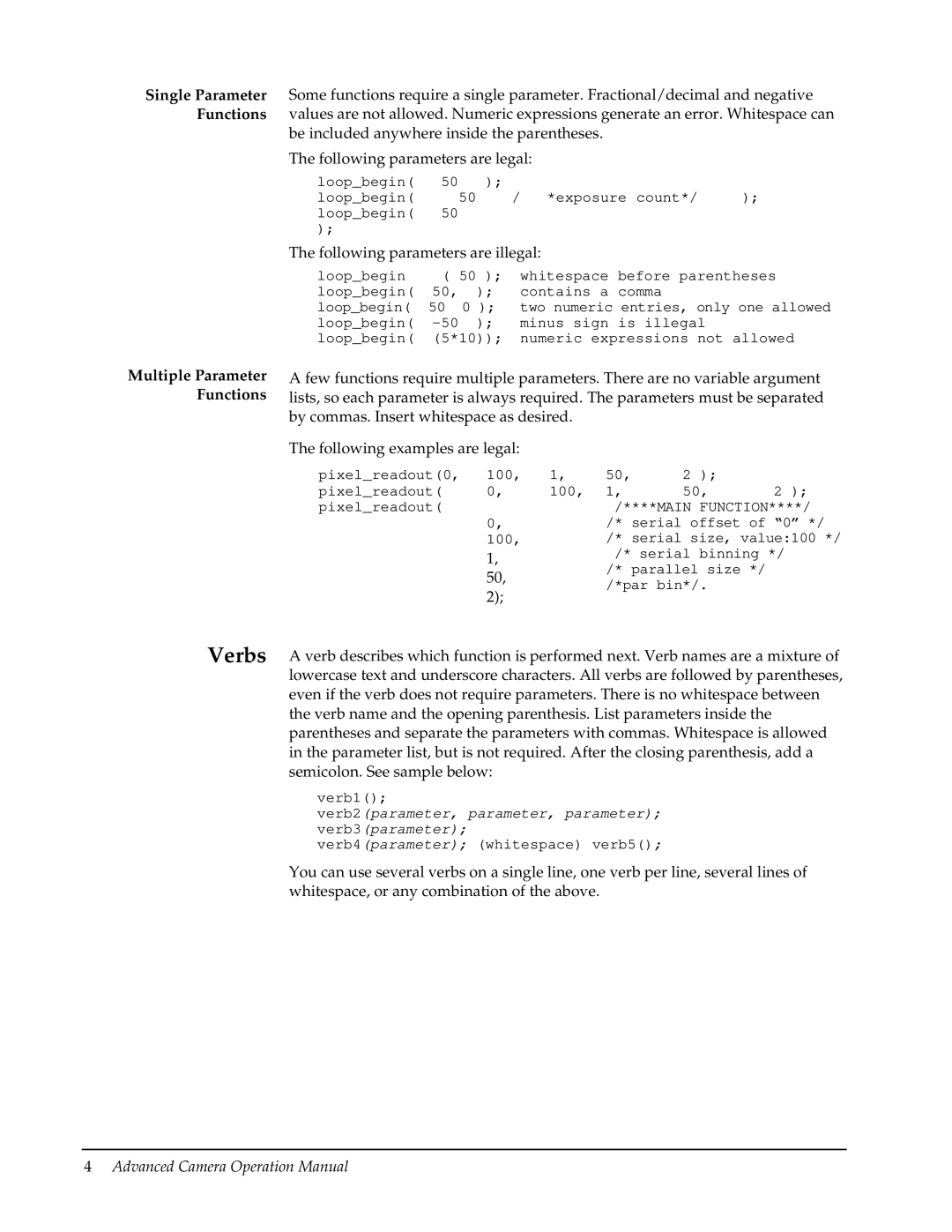 Roper Photometric manual Following parameters are illegal, Multiple Parameter Functions 