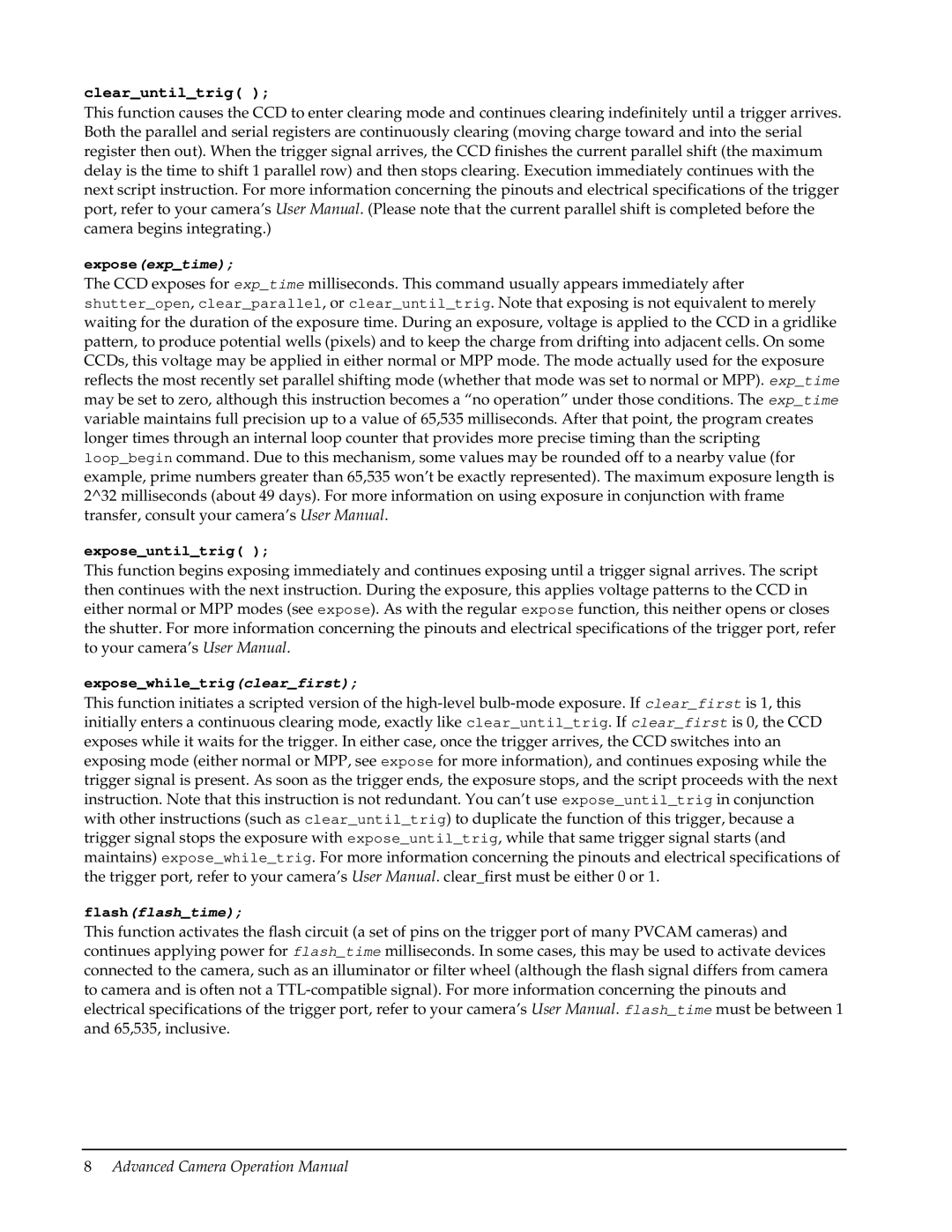 Roper Photometric manual Clearuntiltrig, Exposeuntiltrig Exposewhiletrigclearfirst 