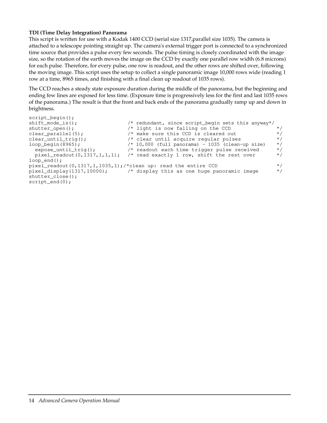 Roper Photometric manual TDI Time Delay Integration Panorama 