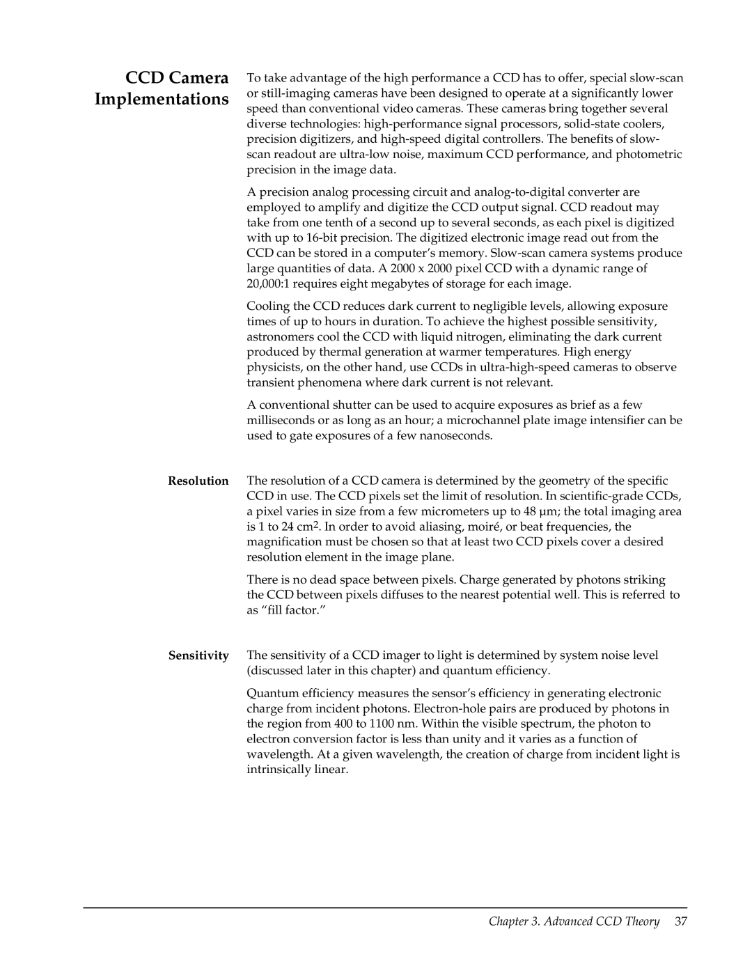 Roper Photometric manual CCD Camera Implementations, Resolution Sensitivity 