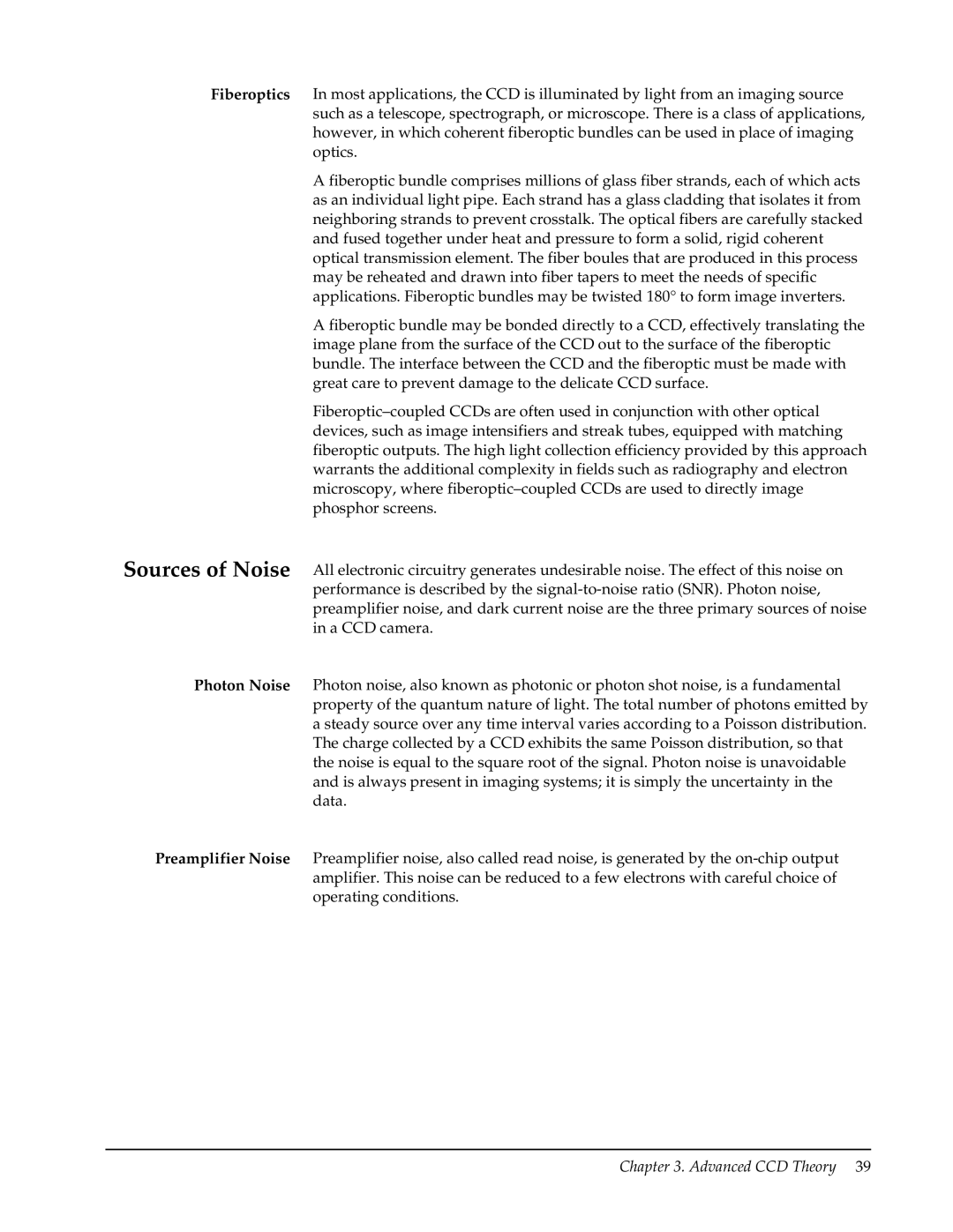 Roper Photometric manual Sources of Noise, Fiberoptics 