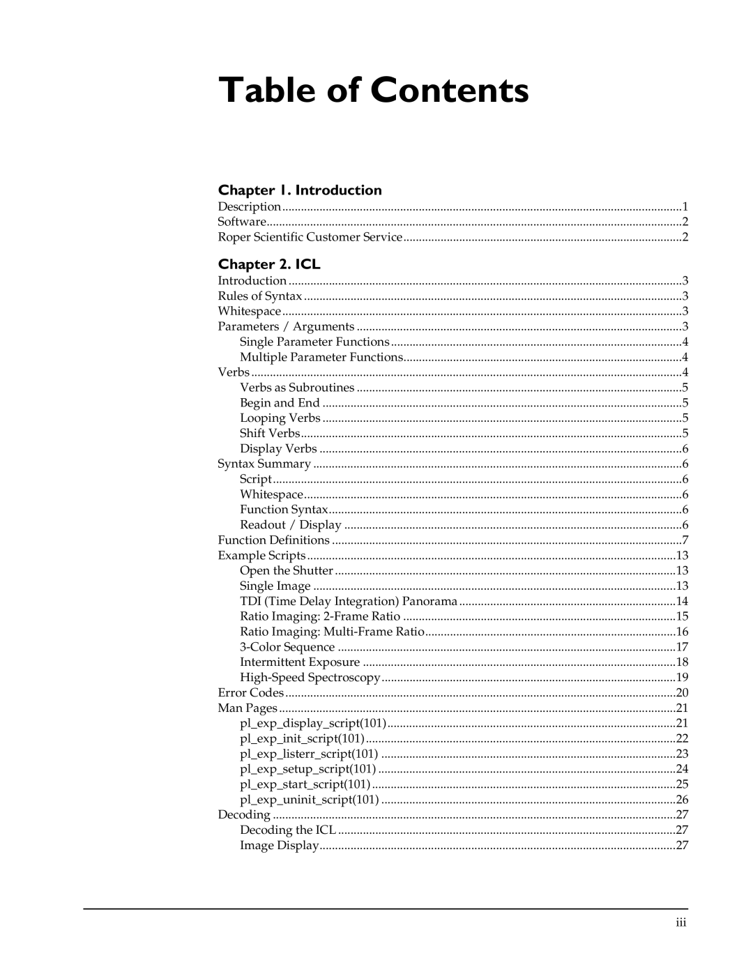 Roper Photometric manual Table of Contents 