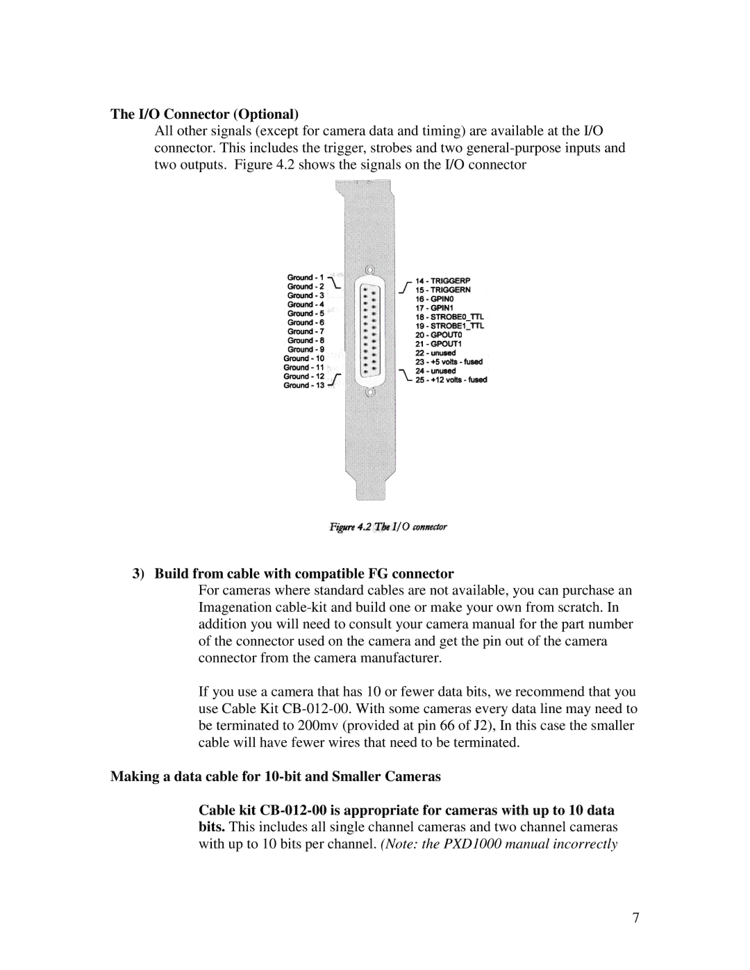 Roper PXD1000 manual I/O Connector Optional, Build from cable with compatible FG connector 