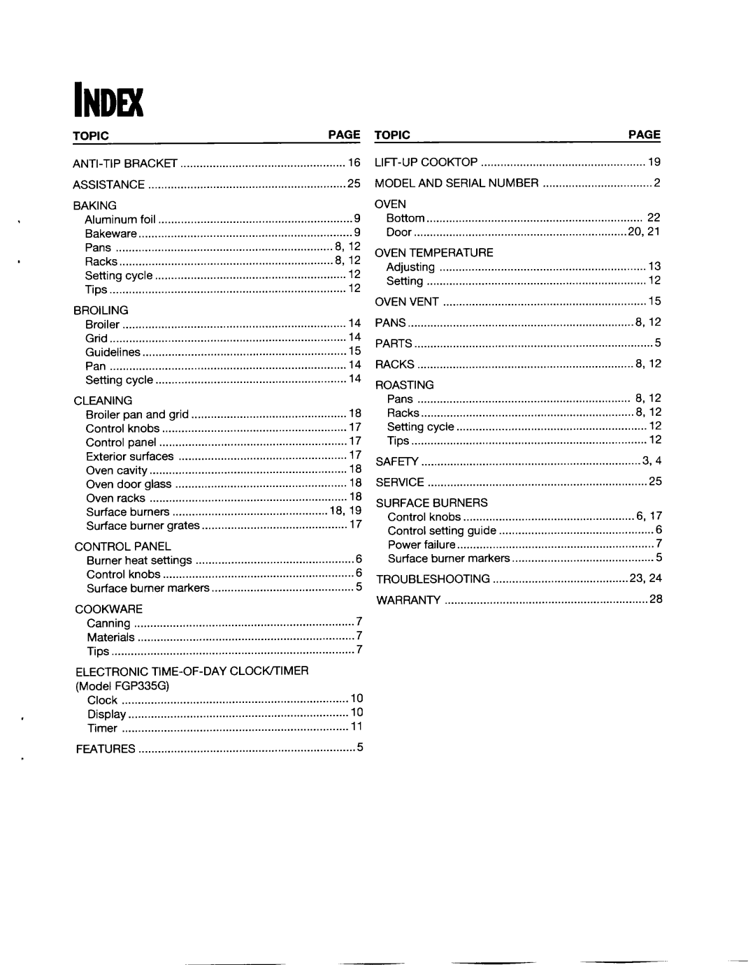 Roper FGP335G, Range, FGP325G, 336 manual 