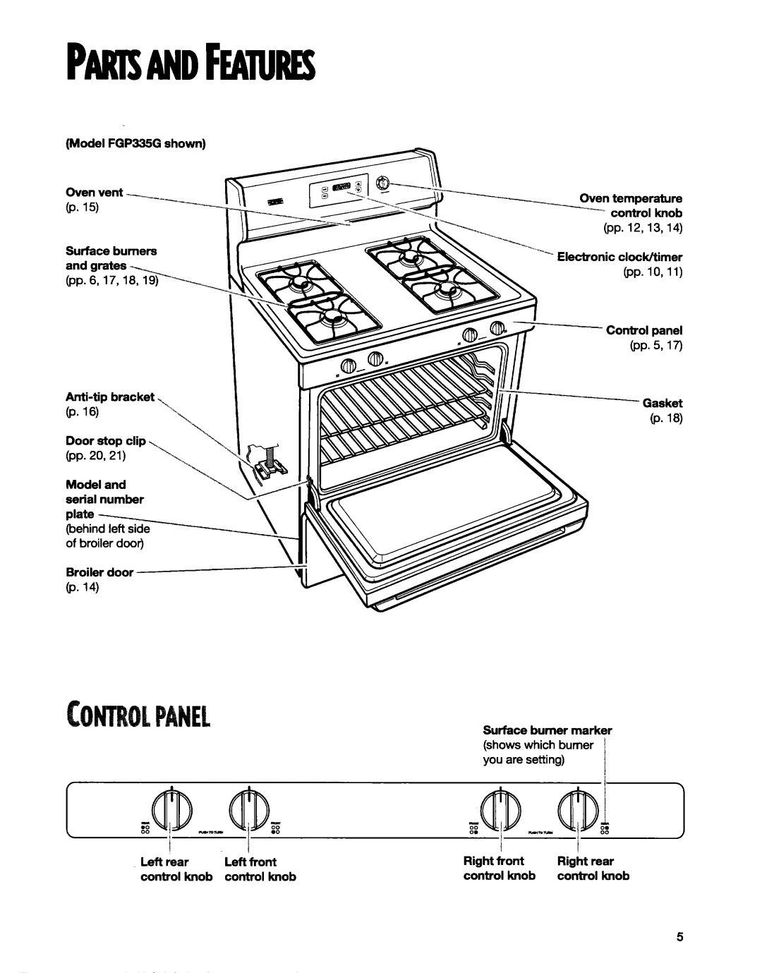 Roper FGP325G, Range, FGP335G, 336 manual 