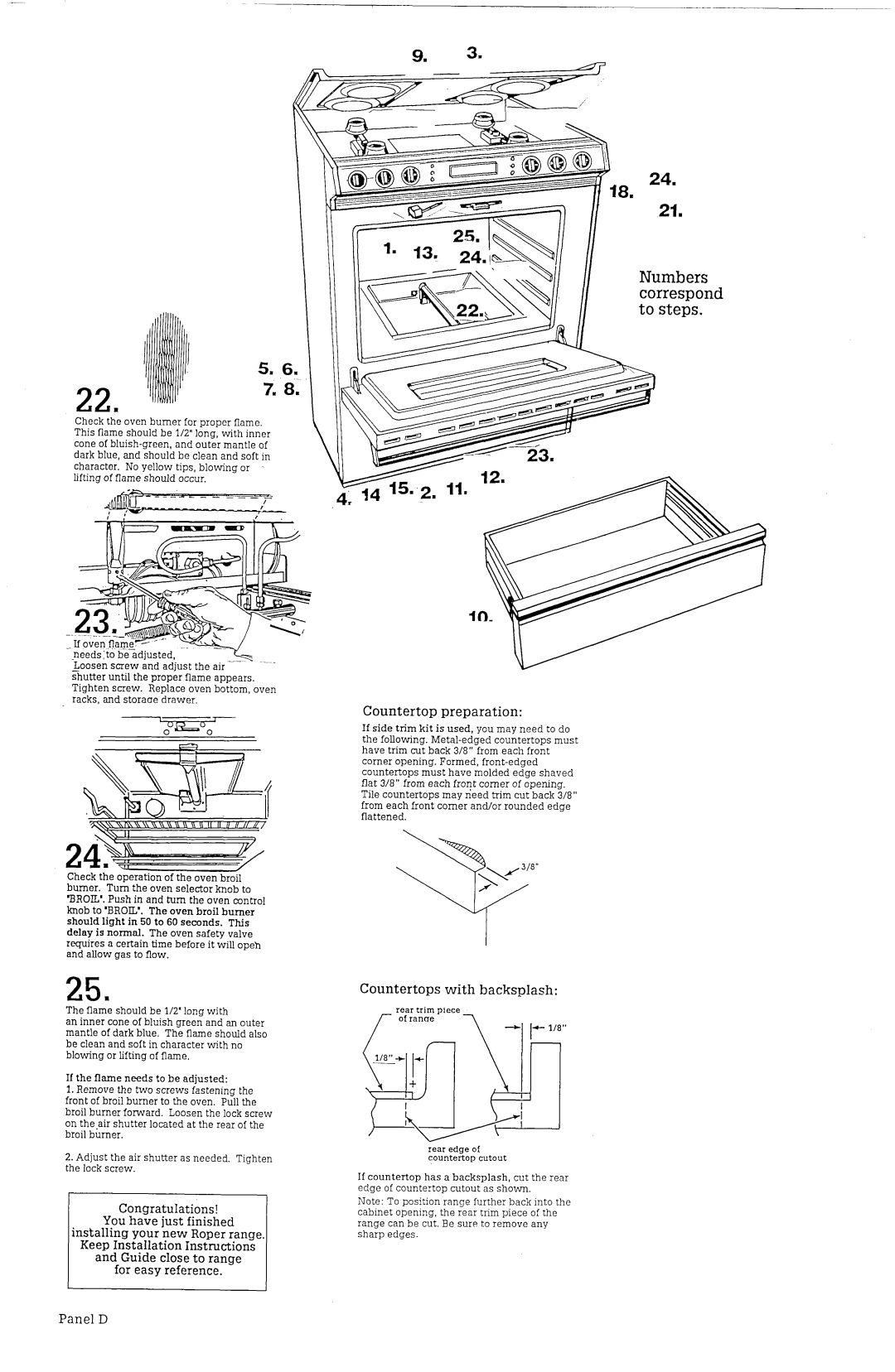 Roper Range installation instructions 25 m, Countertop preparation, Countertops with backsplash 