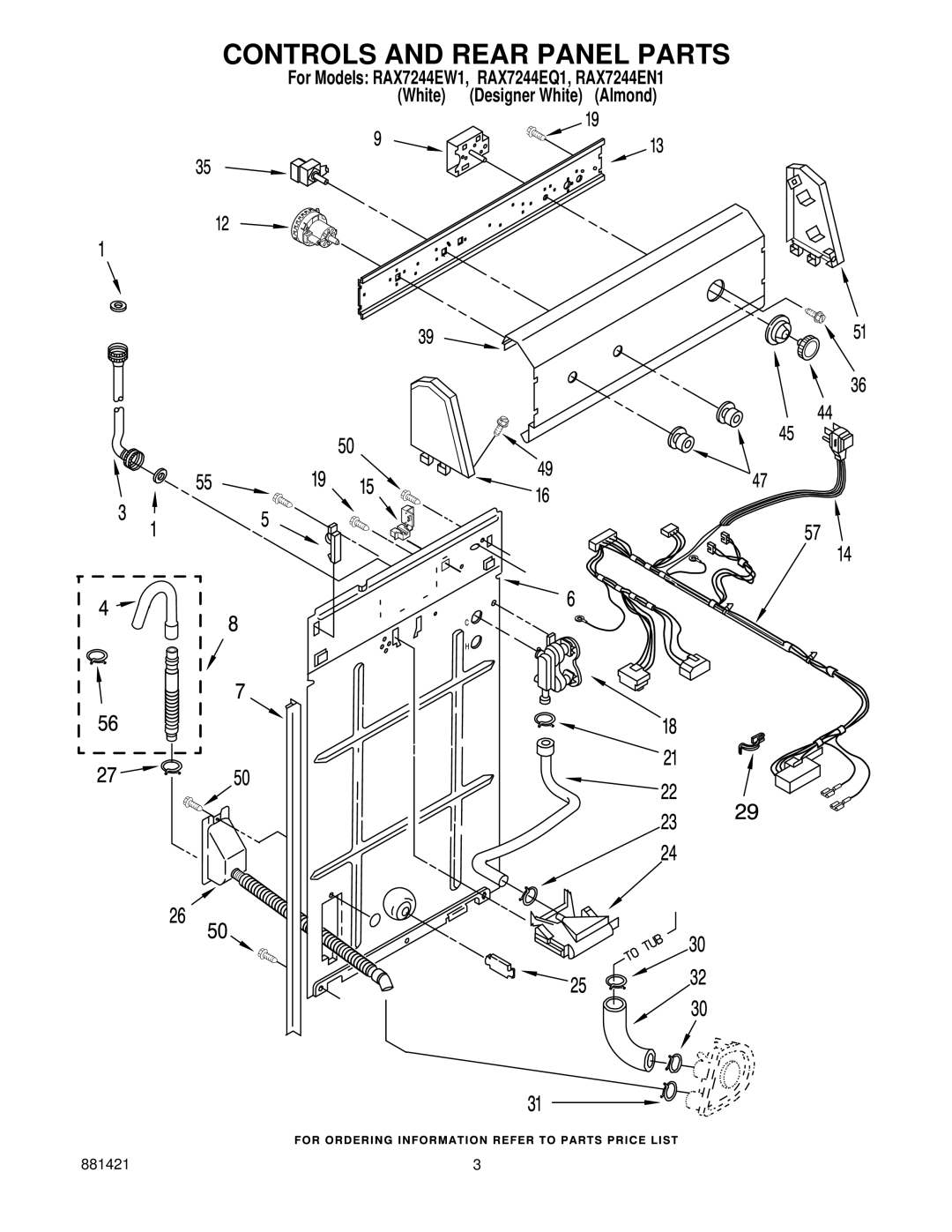 Roper RAX7244EN1, RAX7244EW1, RAX7244EQ1 manual Controls and Rear Panel Parts 