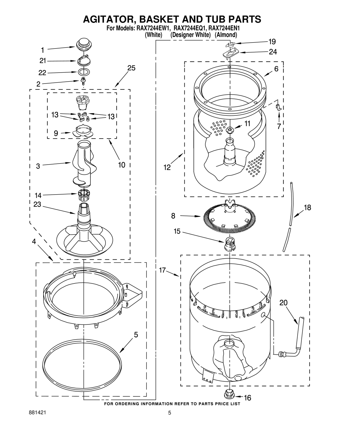 Roper RAX7244EQ1, RAX7244EN1, RAX7244EW1 manual AGITATOR, Basket and TUB Parts 